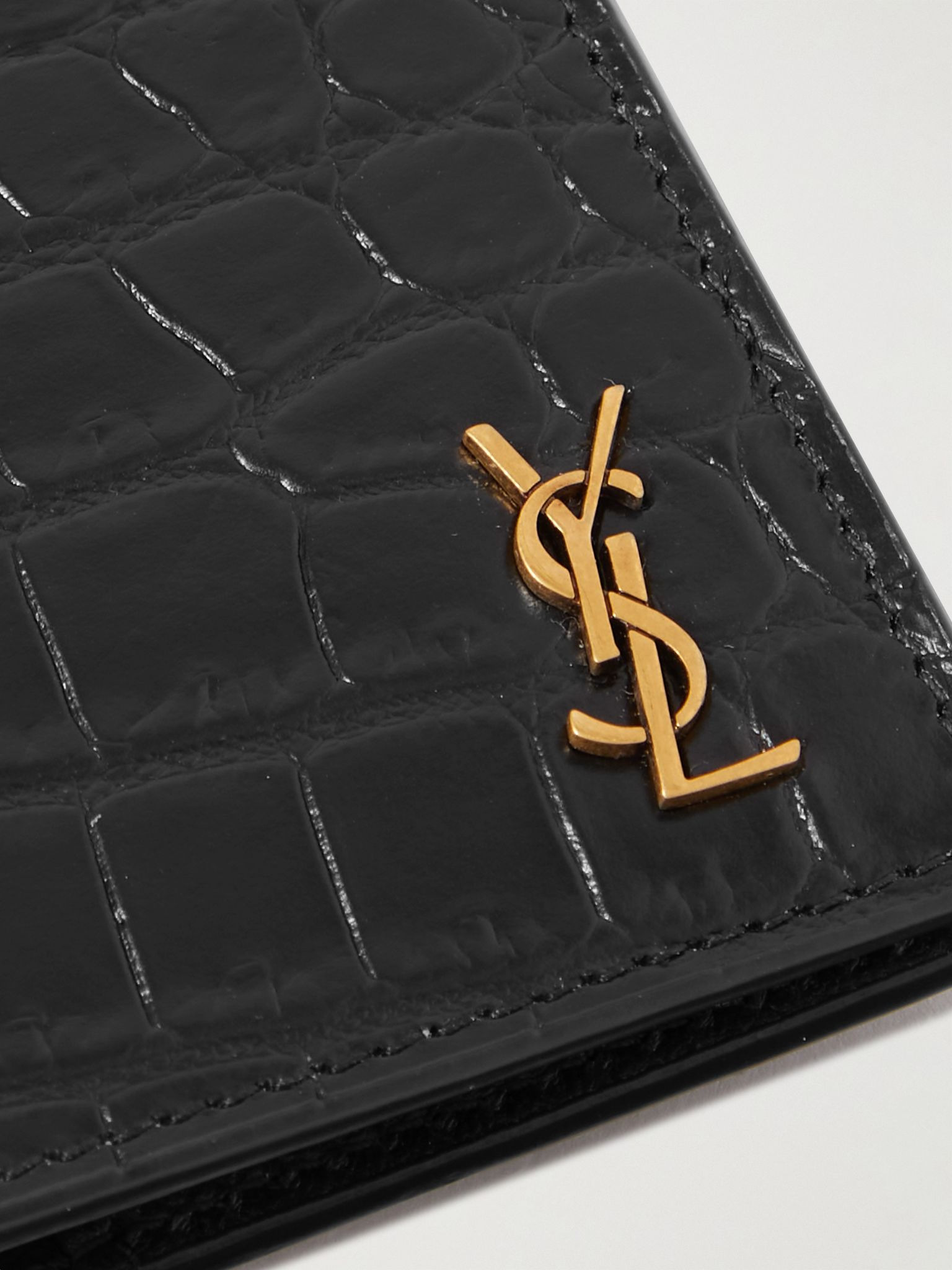 Cassandre Logo-Appliquéd Croc-Effect Leather Passport Cover Black - 3
