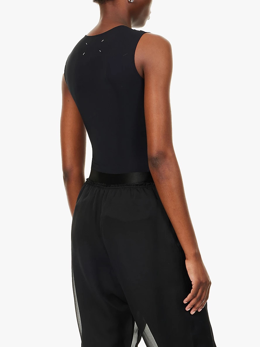 Round-neck short-sleeve stretch-woven bodysuit - 4