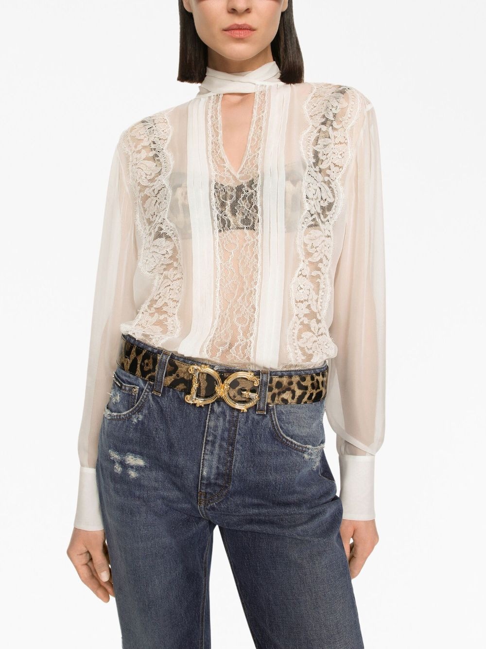 chantilly lace semi-sheer blouse - 5