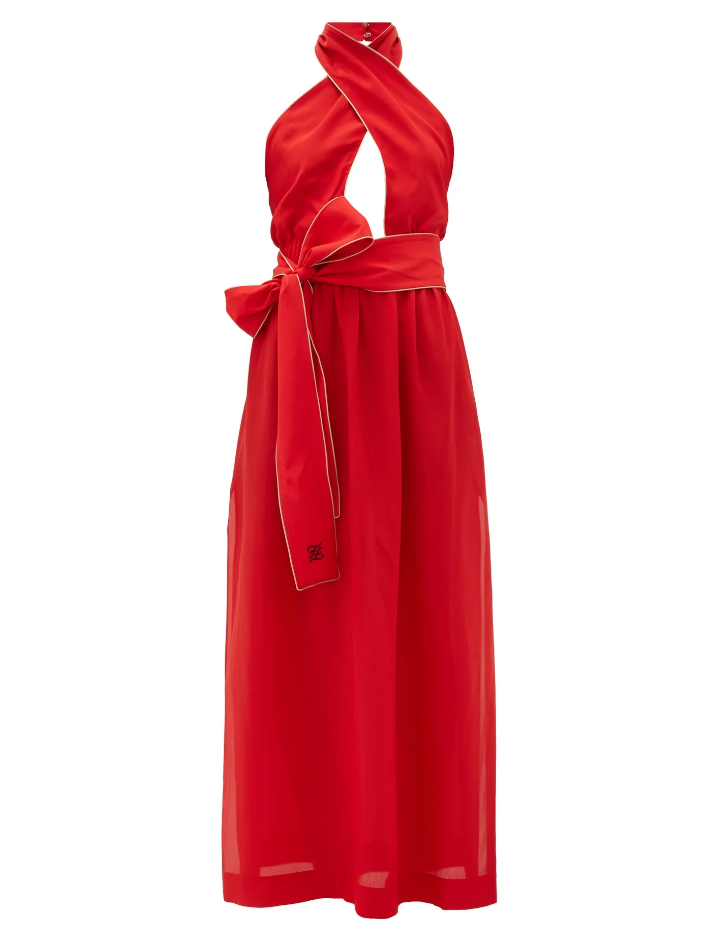 Crossover halterneck silk maxi dress - 1