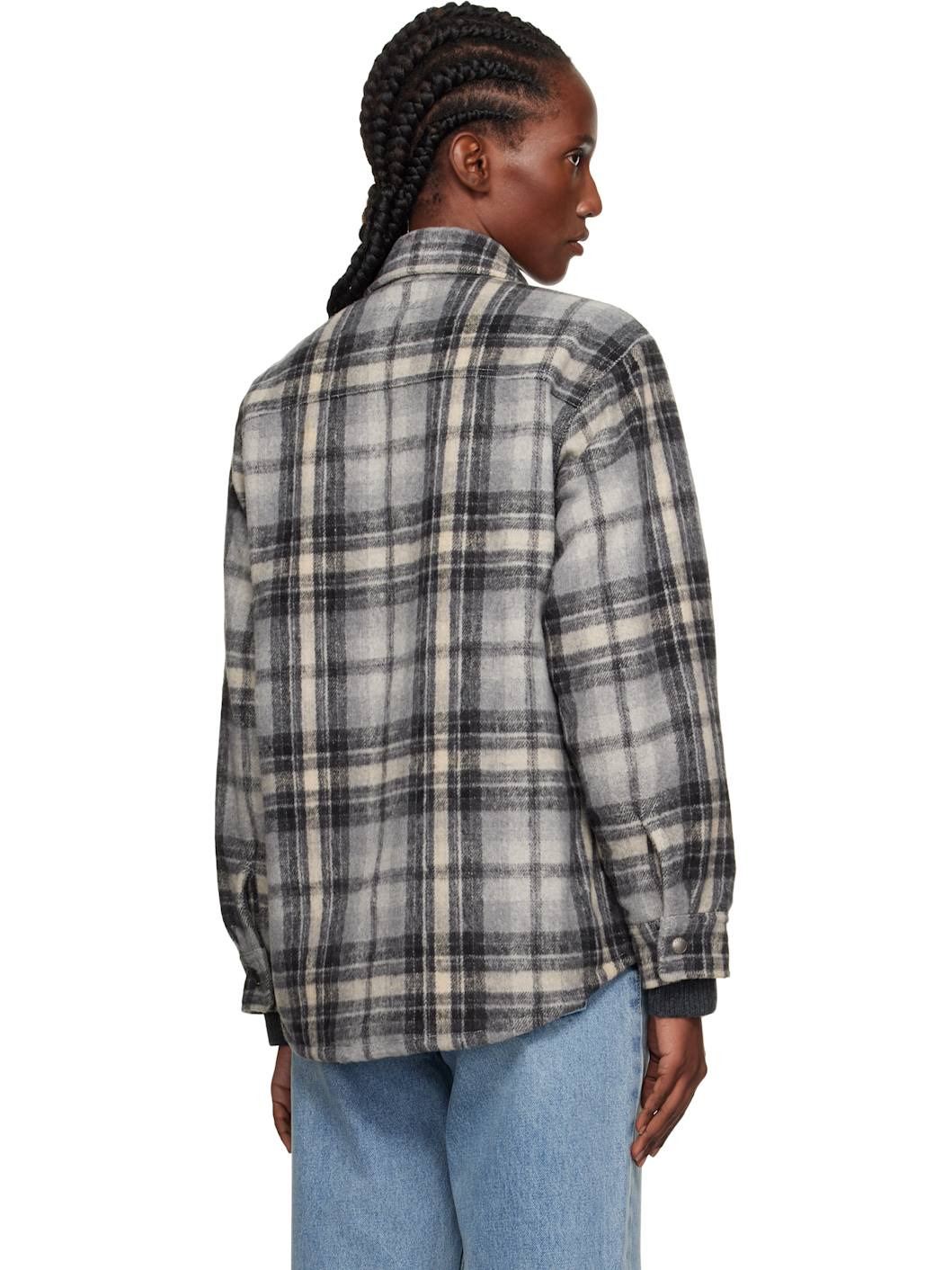 Gray Quilted Check Flannel Overshirt - 3
