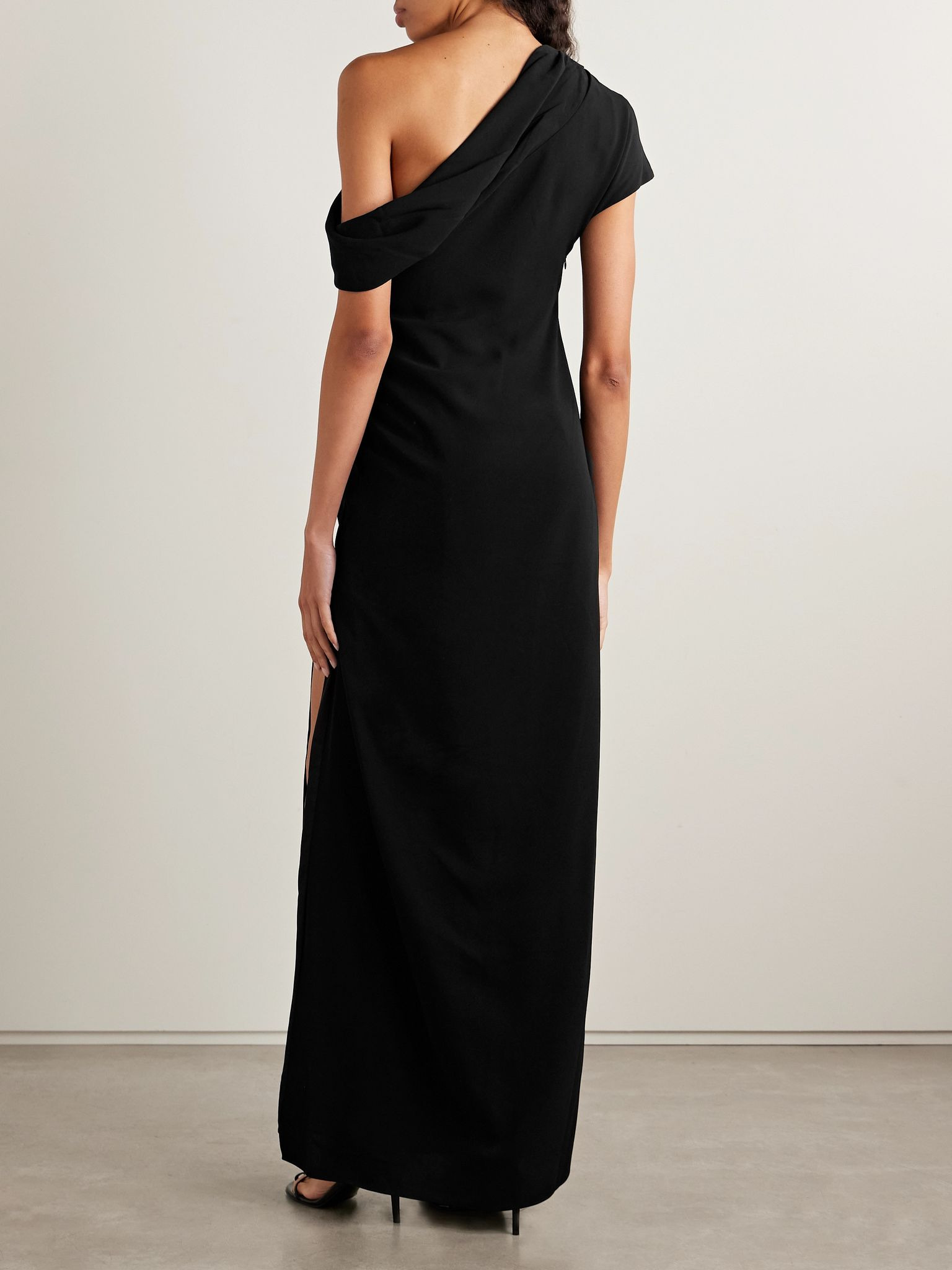 Kally one-shoulder draped pleated crepe gown Black - 3