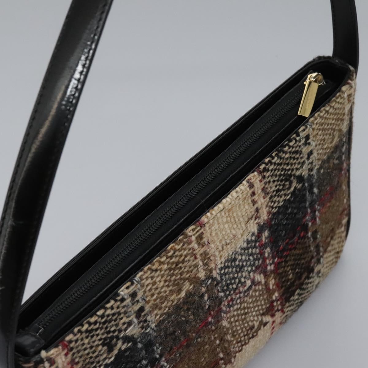 Burberry Nova Check Shoulder Bag Wool Suede Leather Beige Black Gold - 6