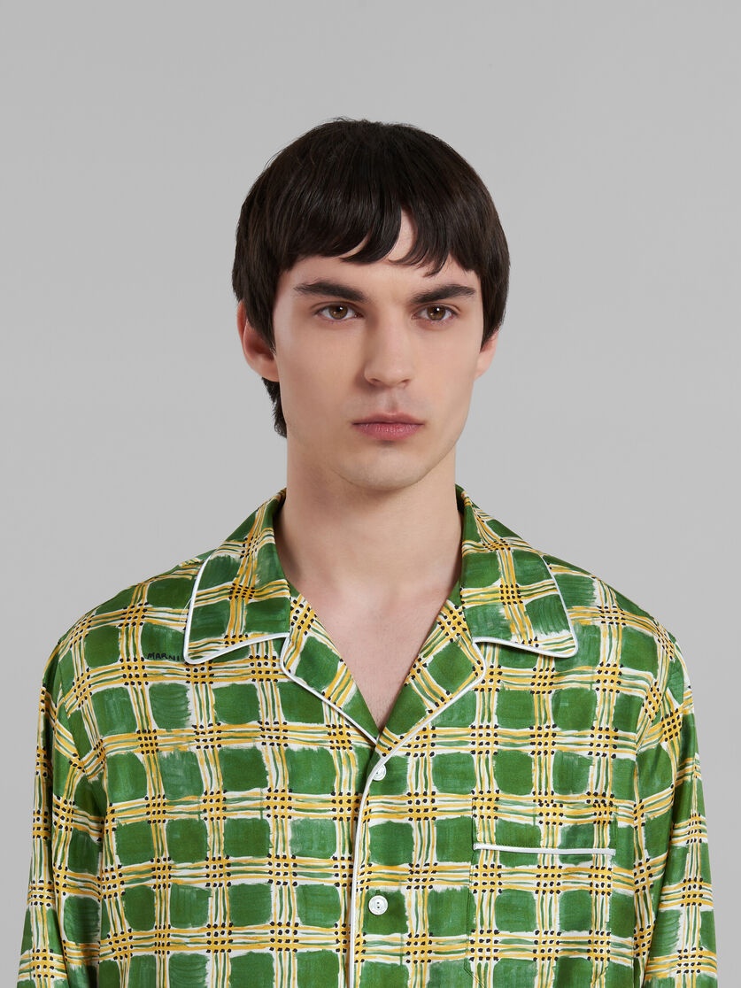 GREEN SILK TWILL SHIRT WITH CHECK FIELDS PRINT - 4