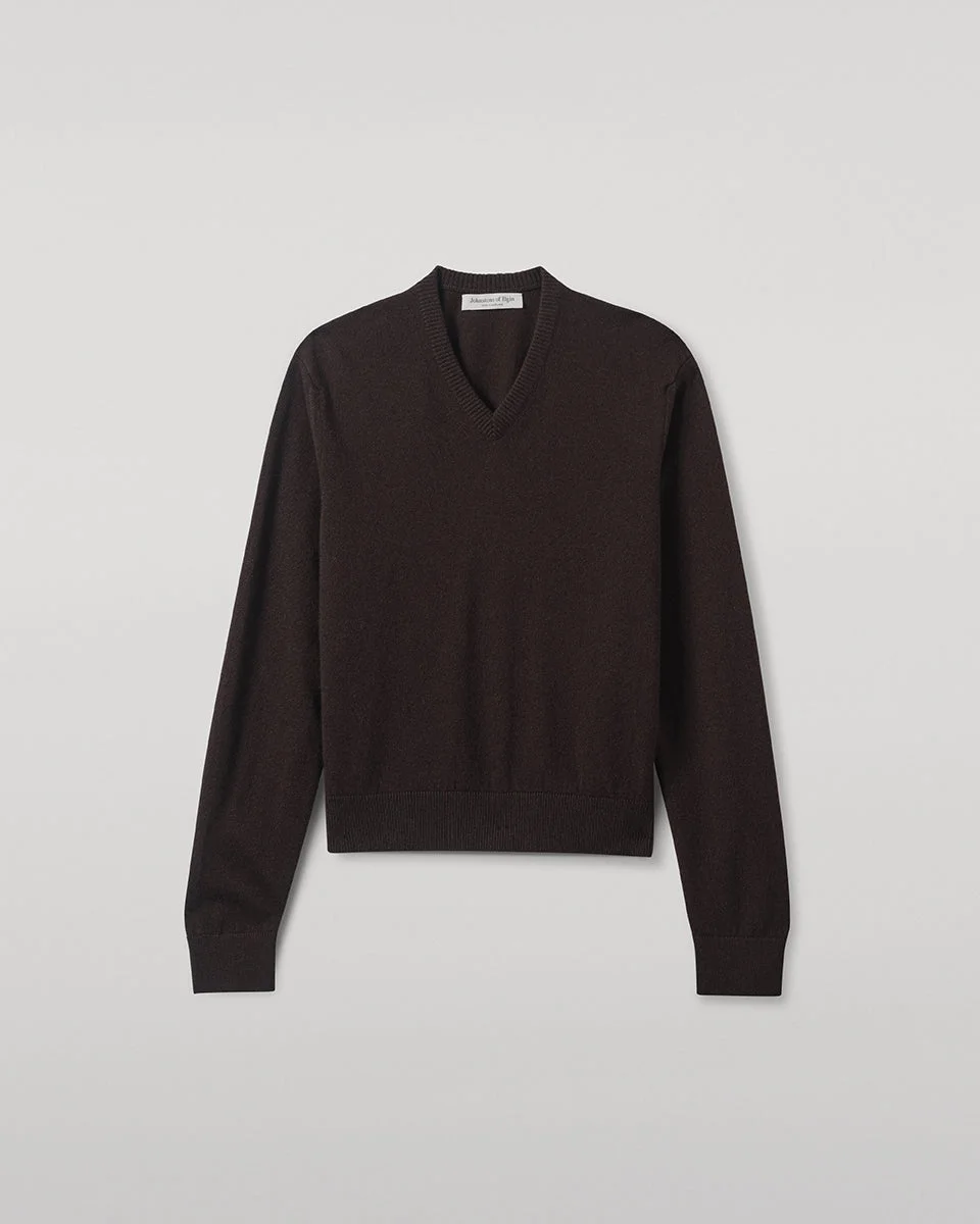 Classic Cashmere Brown V Neck Jumper - 1
