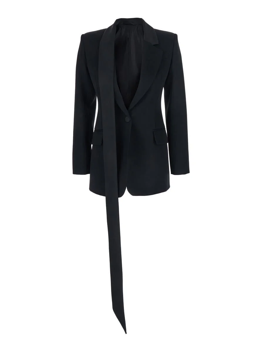 The Attico Black Single-Breasted Jacket With Notched Revers And Oversized Band Detail In Wool Woman - 1
