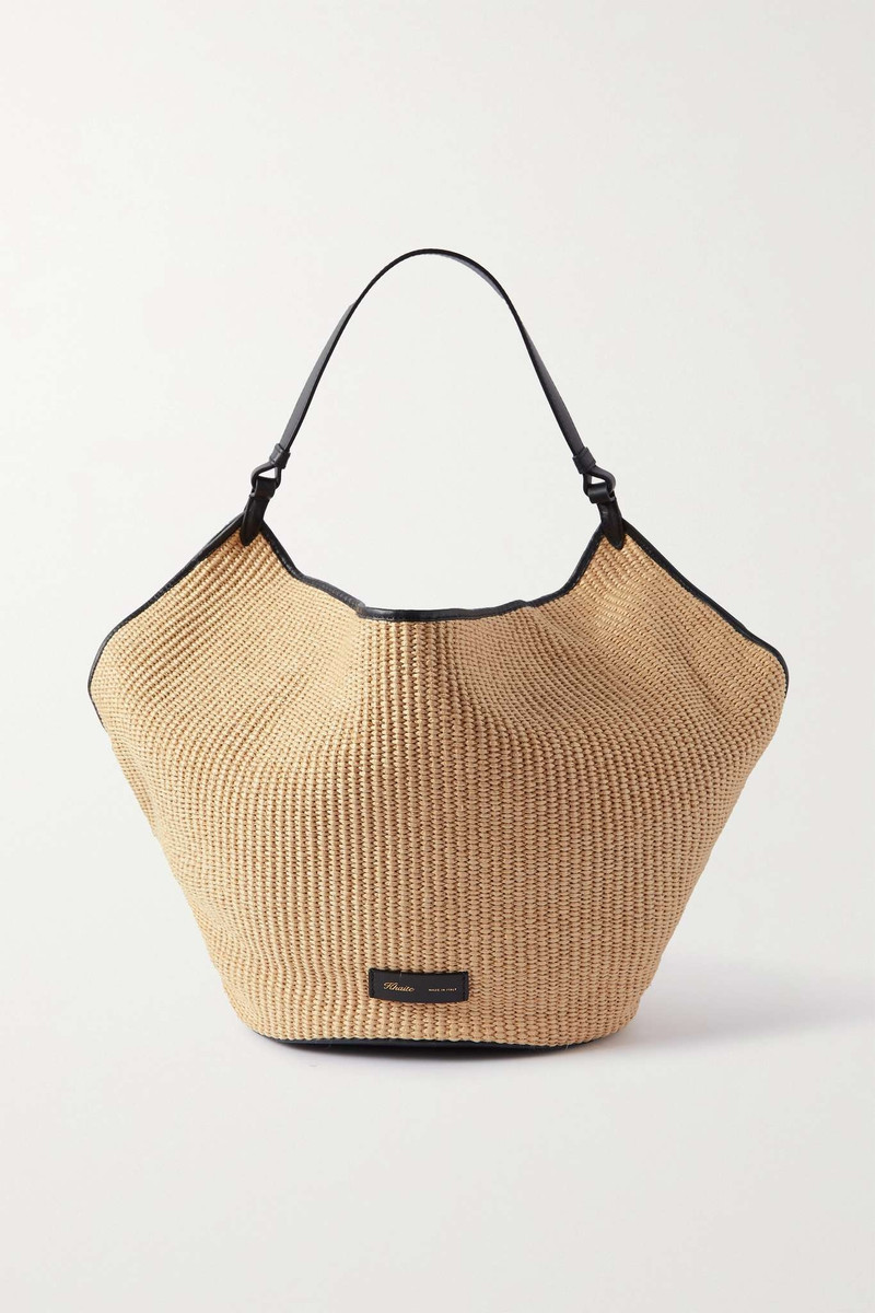 Lotus medium leather-trimmed raffia tote 1