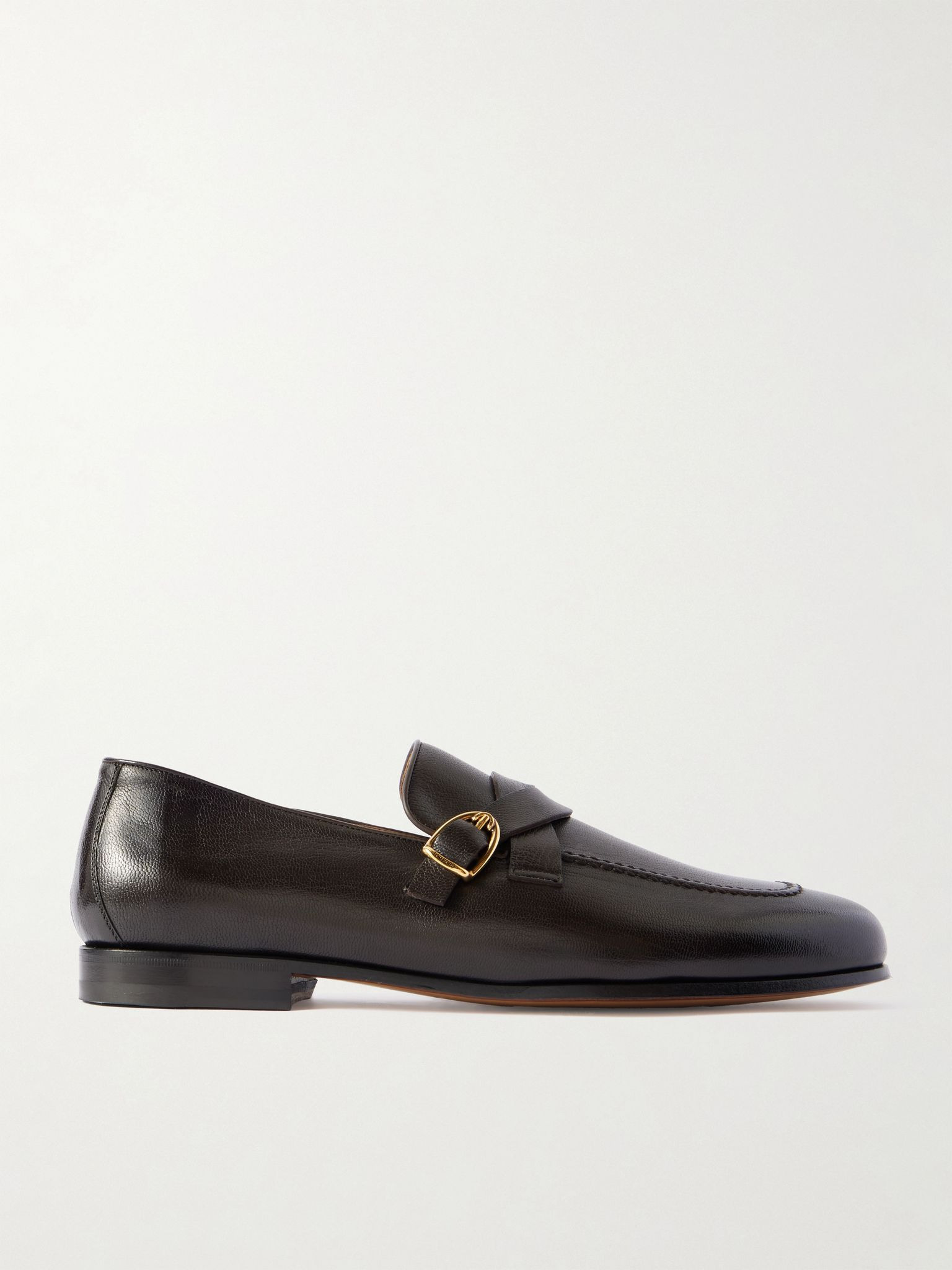 Gigi Buckled Full-Grain Leather Loafers Dark brown - 1
