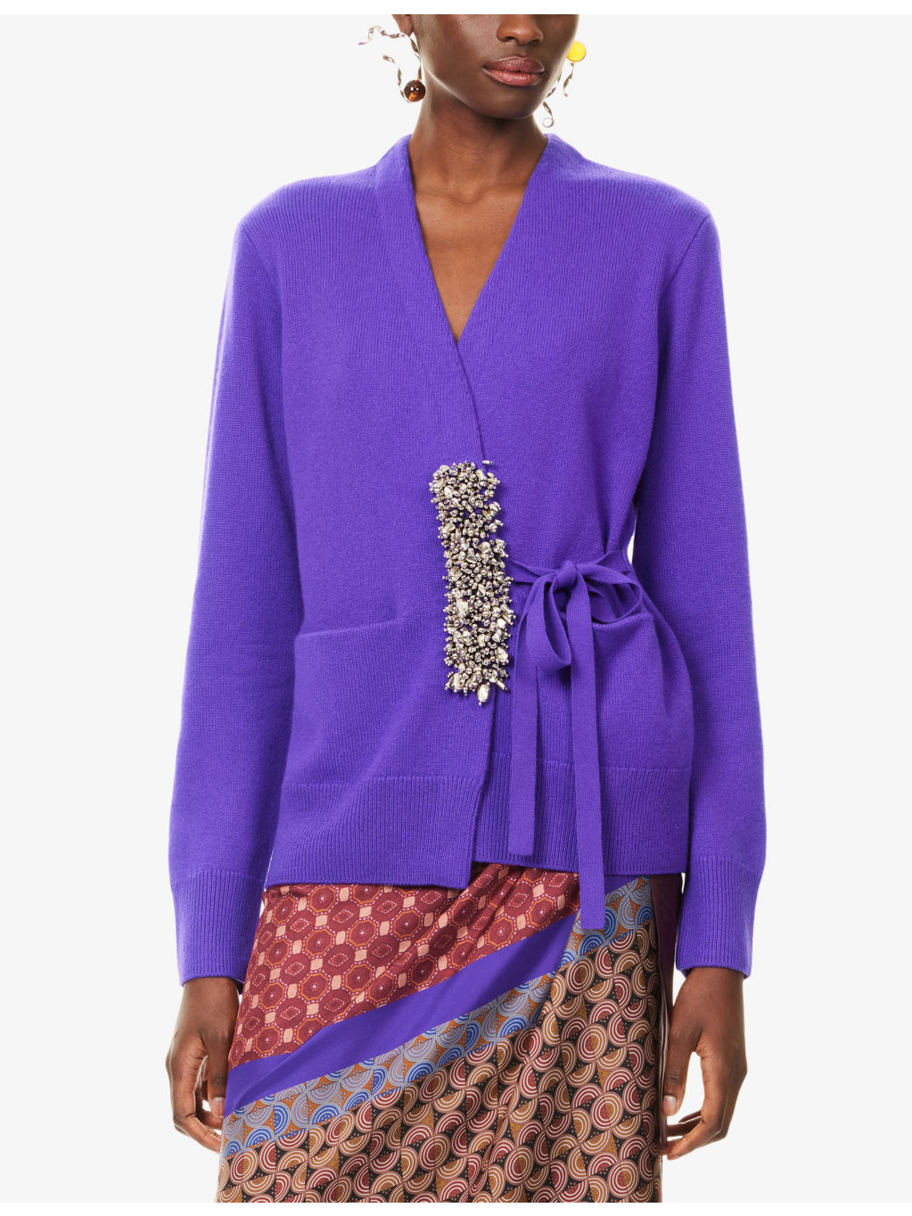 Crystal-Embellished Wrap Cashmere Cardigan - 3