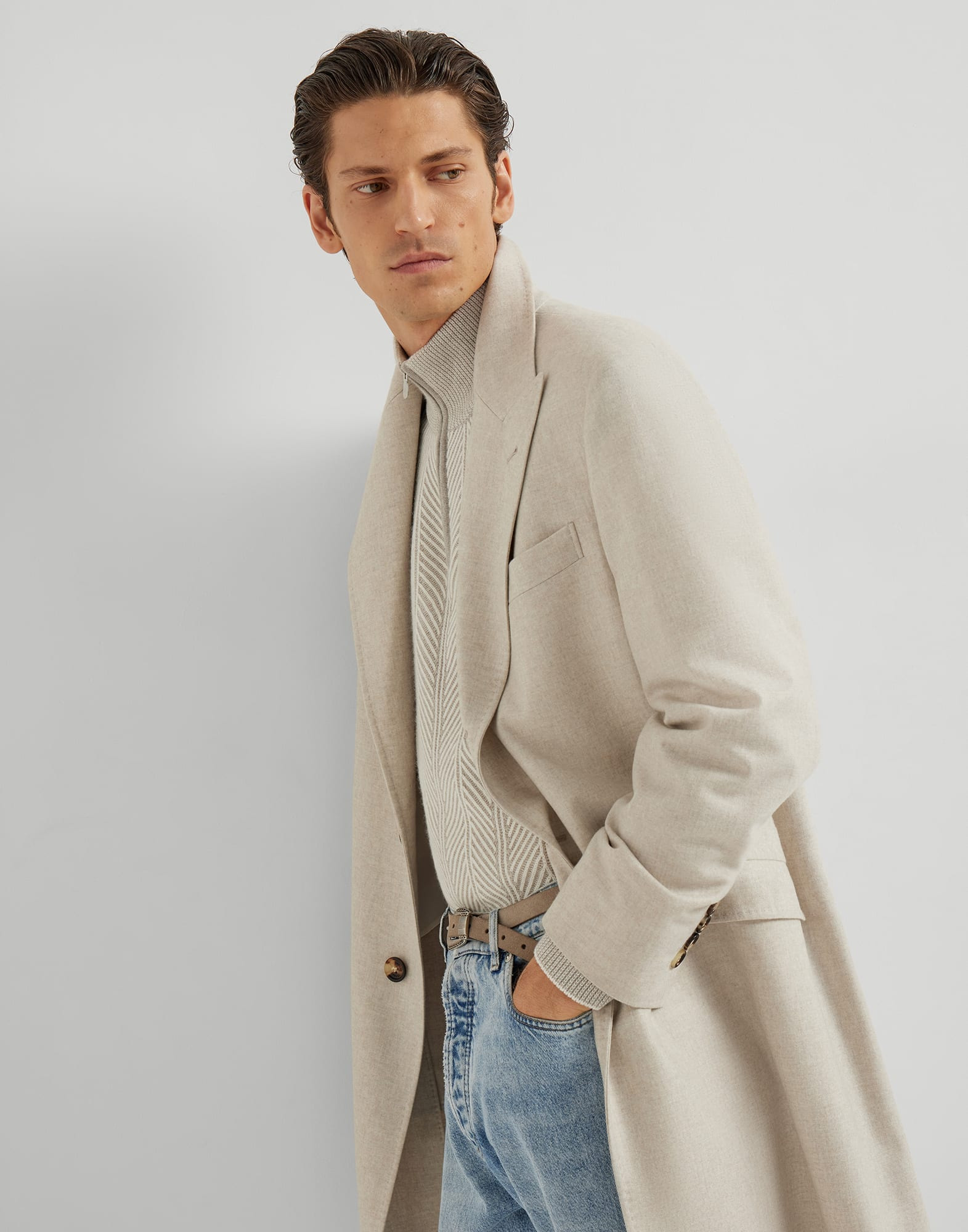 Mélange cashmere flannel coat with peak lapels - 4