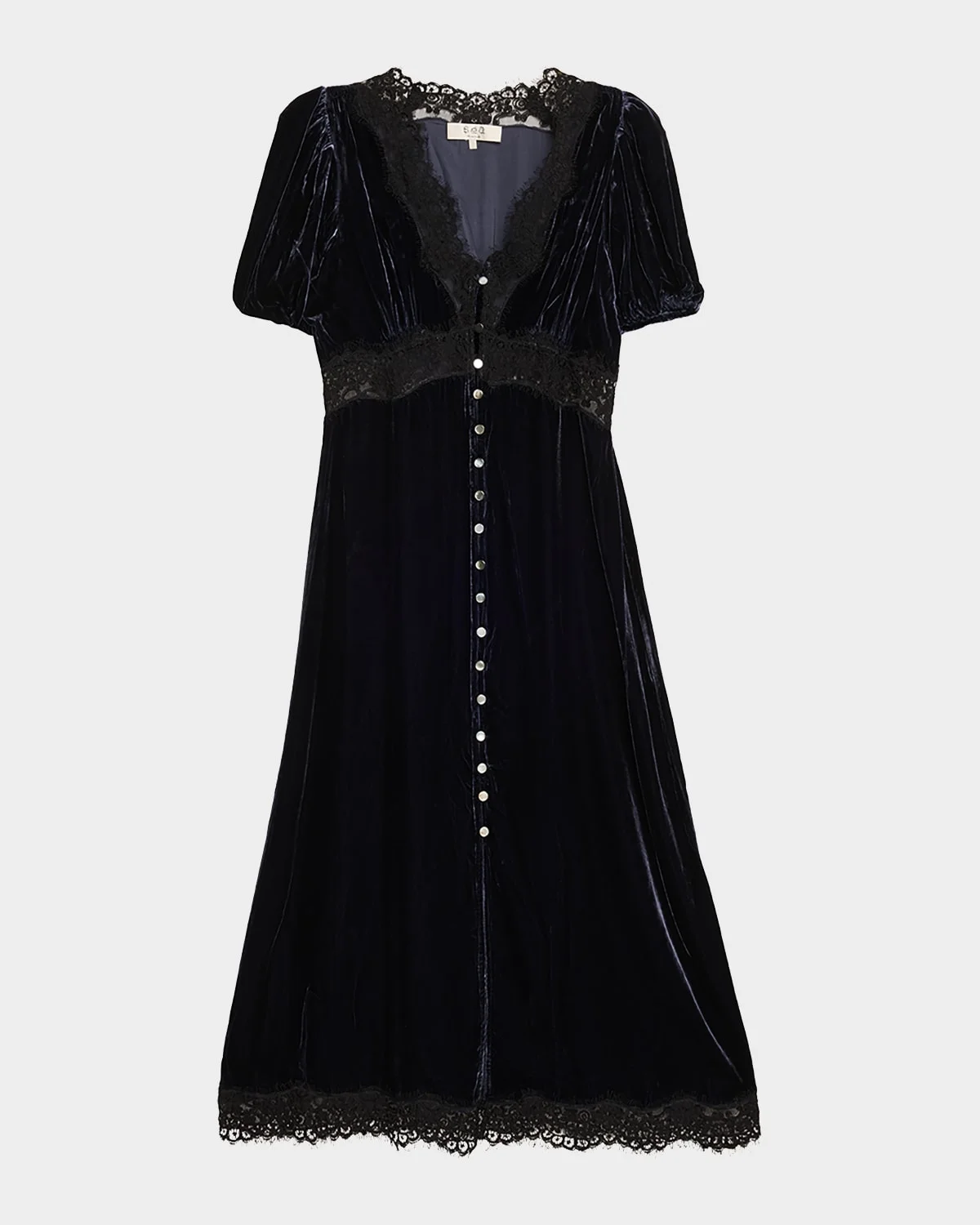 Clarice Lace-Trim Velvet Midi Dress - 1