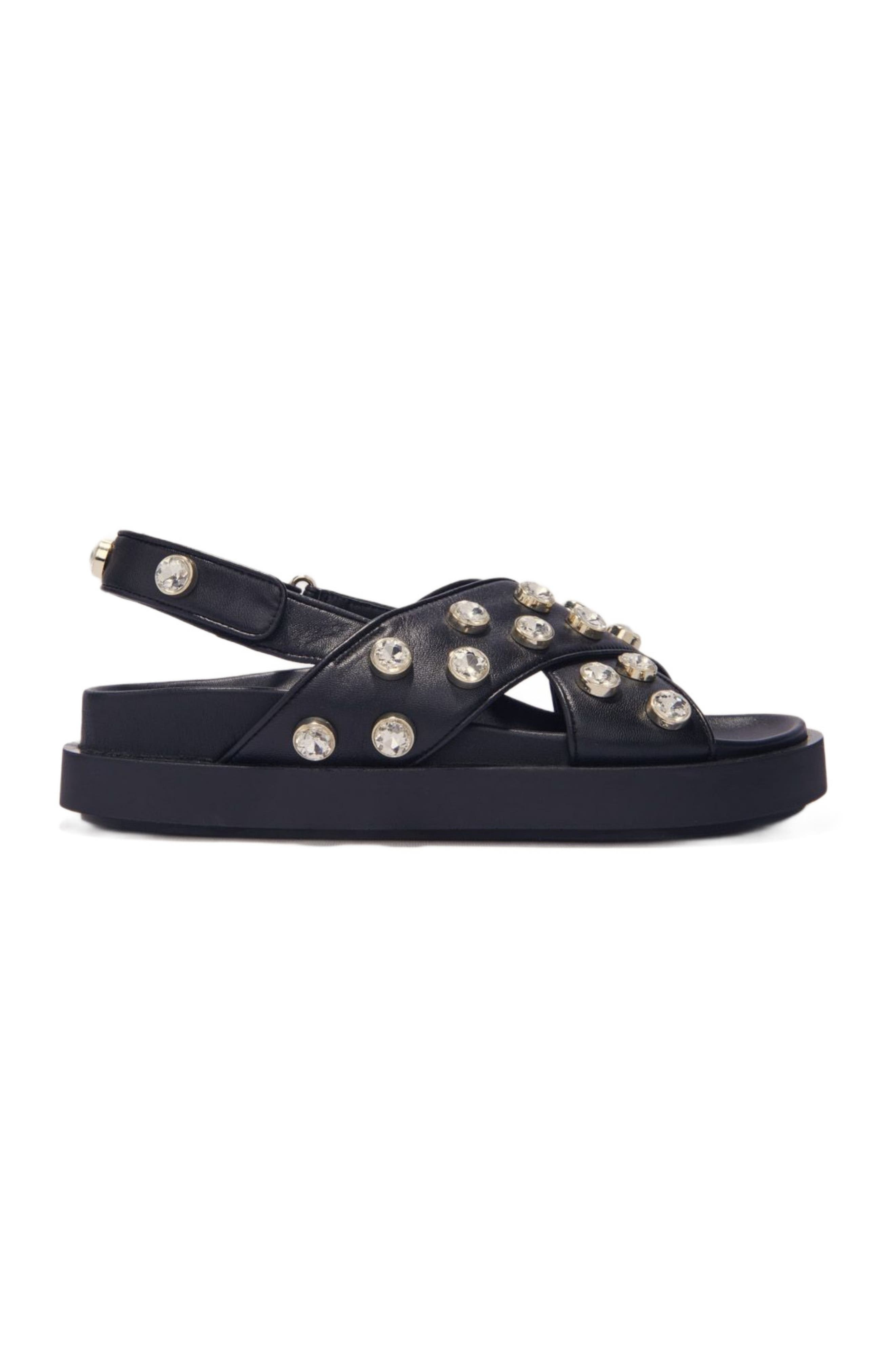 maje Flat leather and rhinestone sandals in Black at Nordstrom - 1
