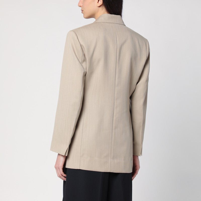 Victoria Beckham Beige Wool Jacket With Belt Women - 2