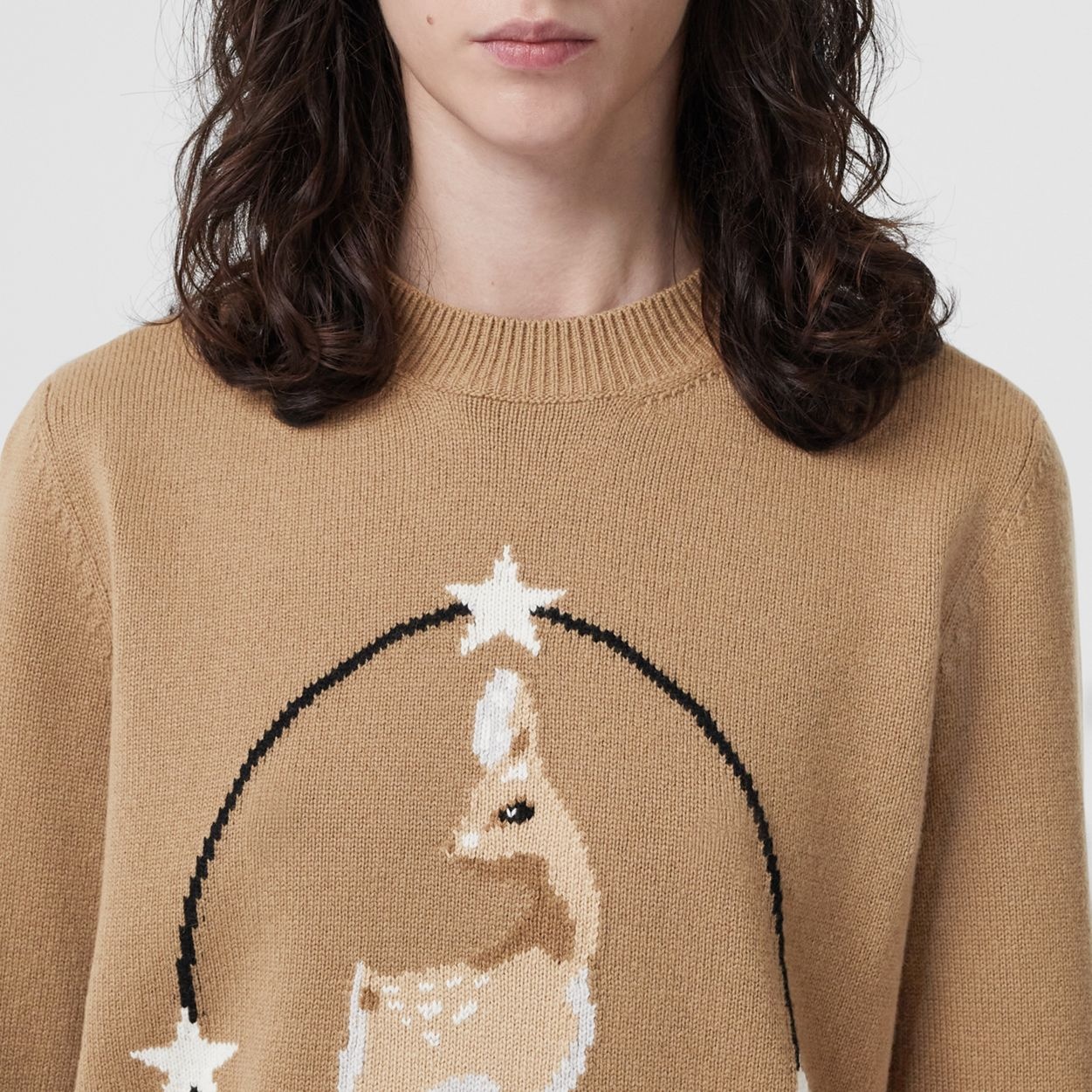 Deer Intarsia Wool Cashmere Blend Sweater - 5