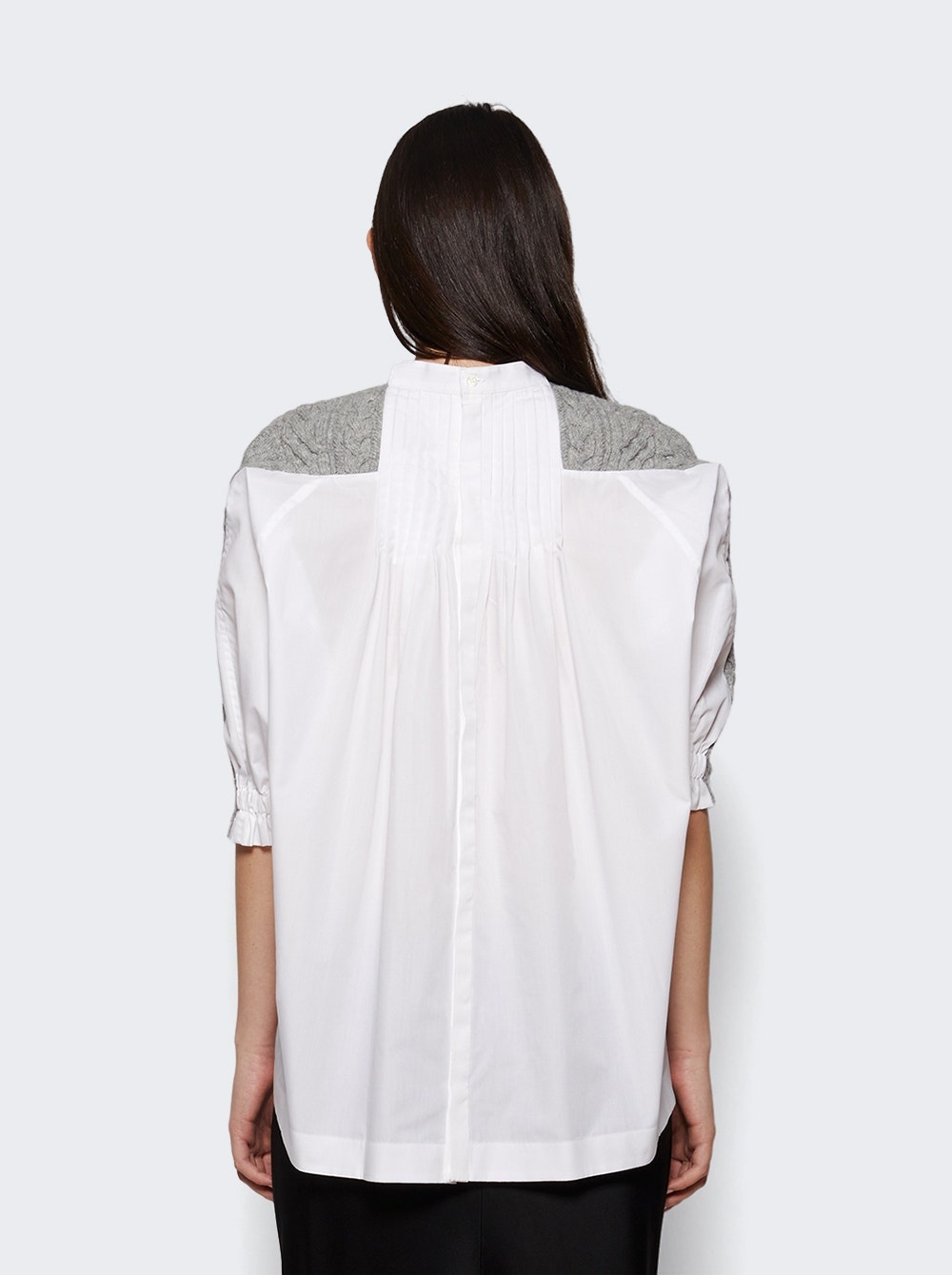 Wool Knit X Cotton Poplin Pullover Light Grey And Off White - 4