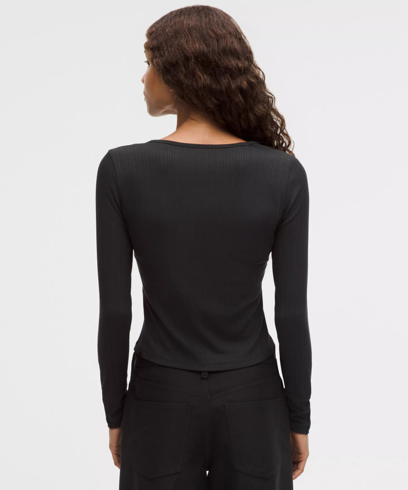 Hold Tight Micro-Rib V-Neck Long-Sleeve Shirt 3