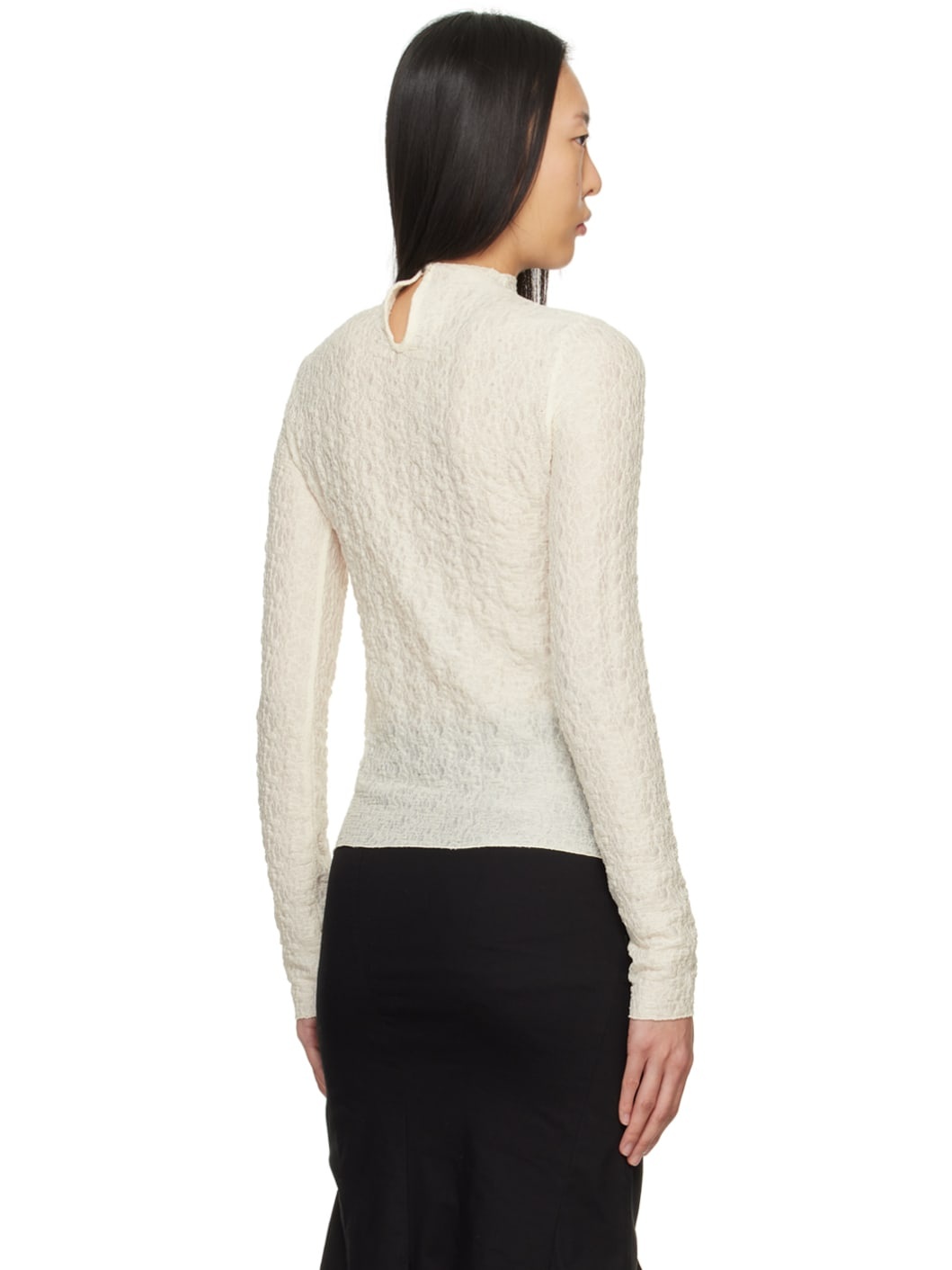 Off-White Mock Neck Long Sleeve T-Shirt - 3