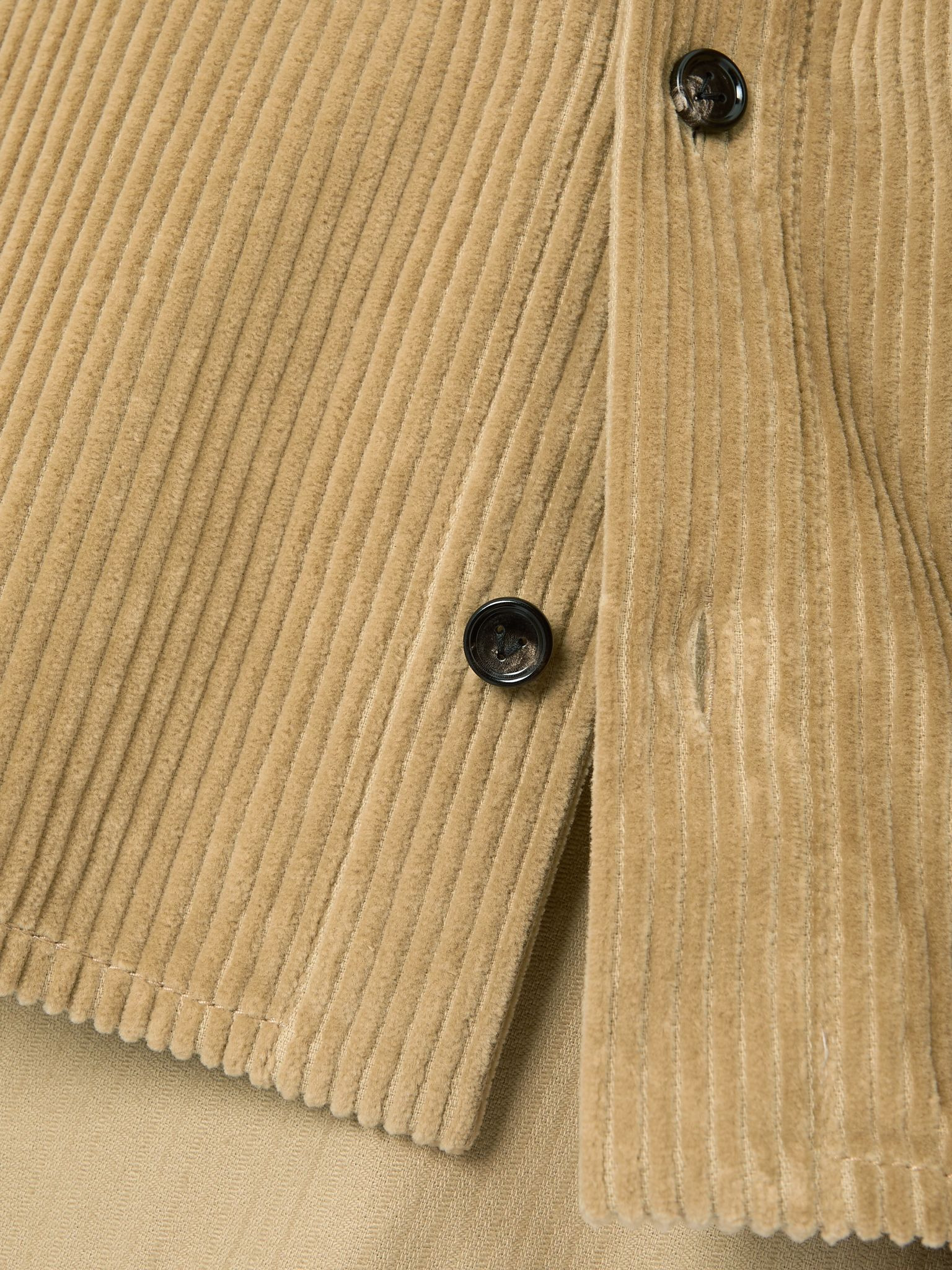 Leather-trimmed cotton-corduroy shirt Ecru - 4