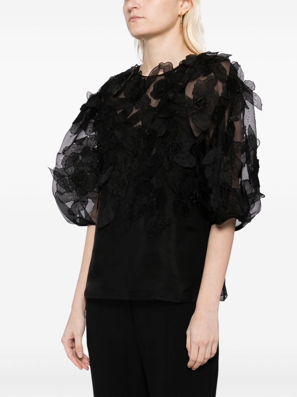 floral-appliquÃ© silk blouse - 3