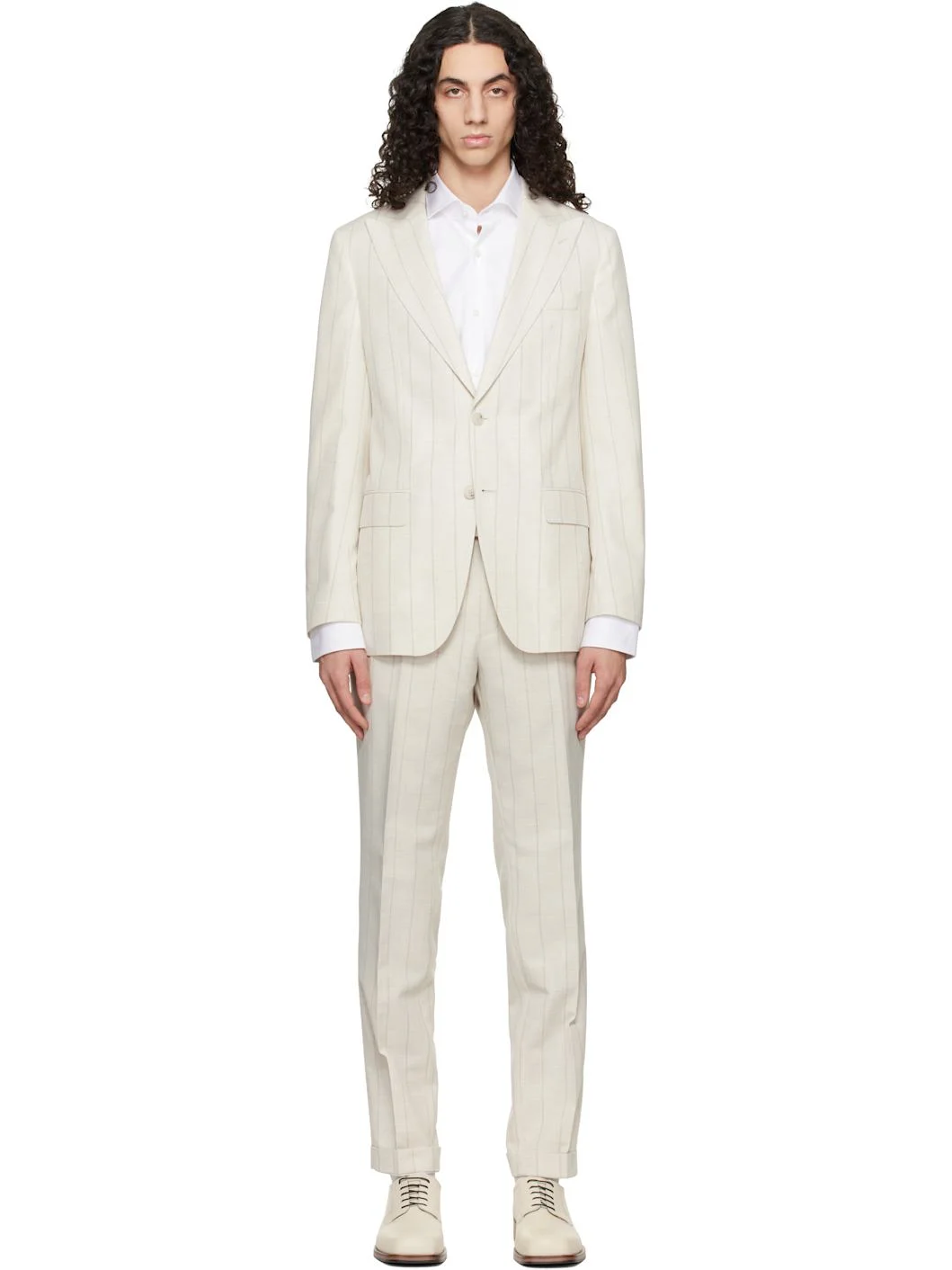 Off-White Two-Piece Slim-Fit Cotton Wool Suit - 1