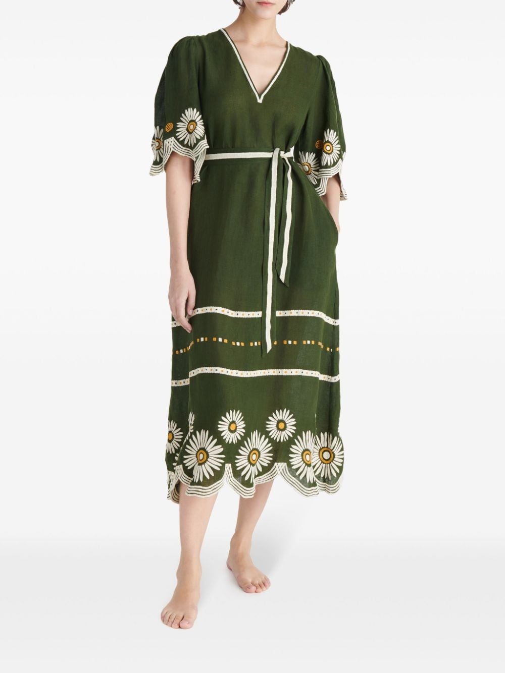 Hortense floral-embroidered linen dress - 2