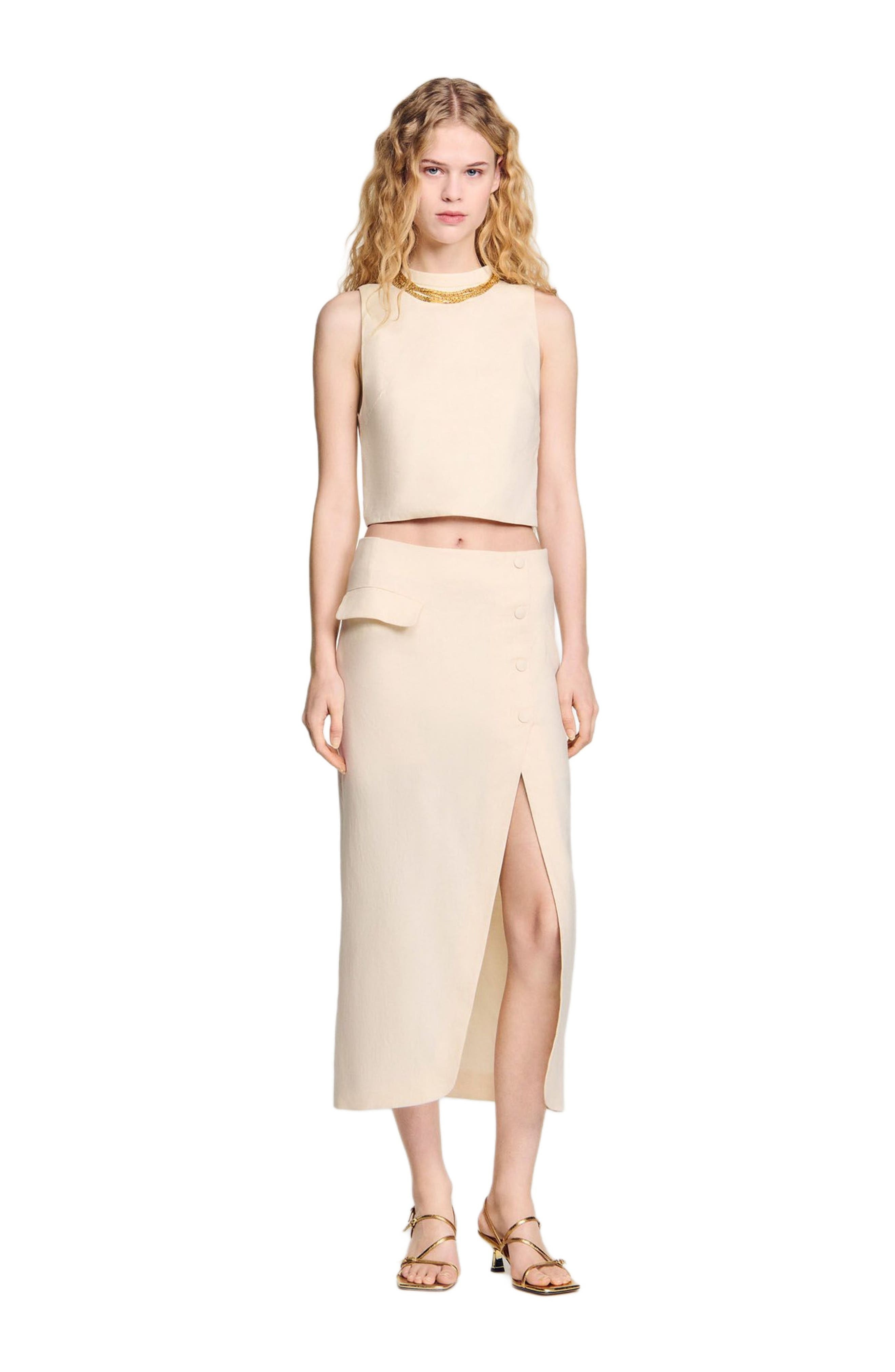 SANDRO Long slit skirt in Ecru at Nordstrom - 6