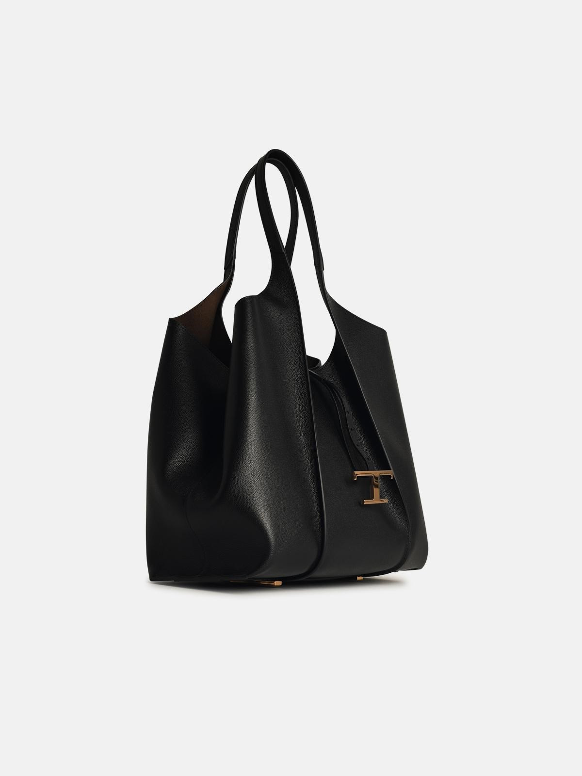 'AMANDA' BLACK LEATHER SHOPPING BAG - 2