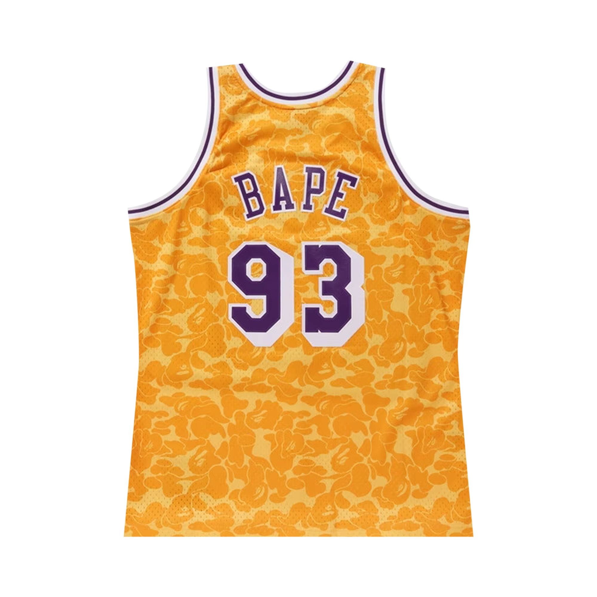 A BATHING APE BAPE x Mitchell Ness Lakers ABC Basketball Swingman Jersey Yellow REVERSIBLE