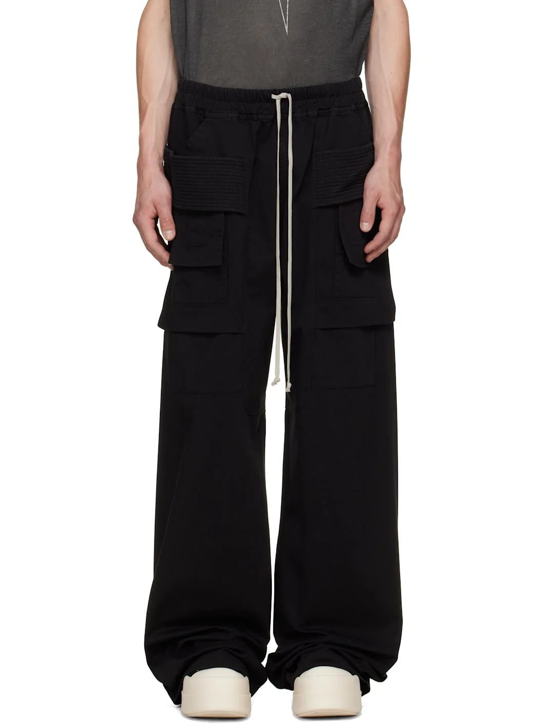 Black Tower Creatch Wide Cargo Drawstring Pants - 1