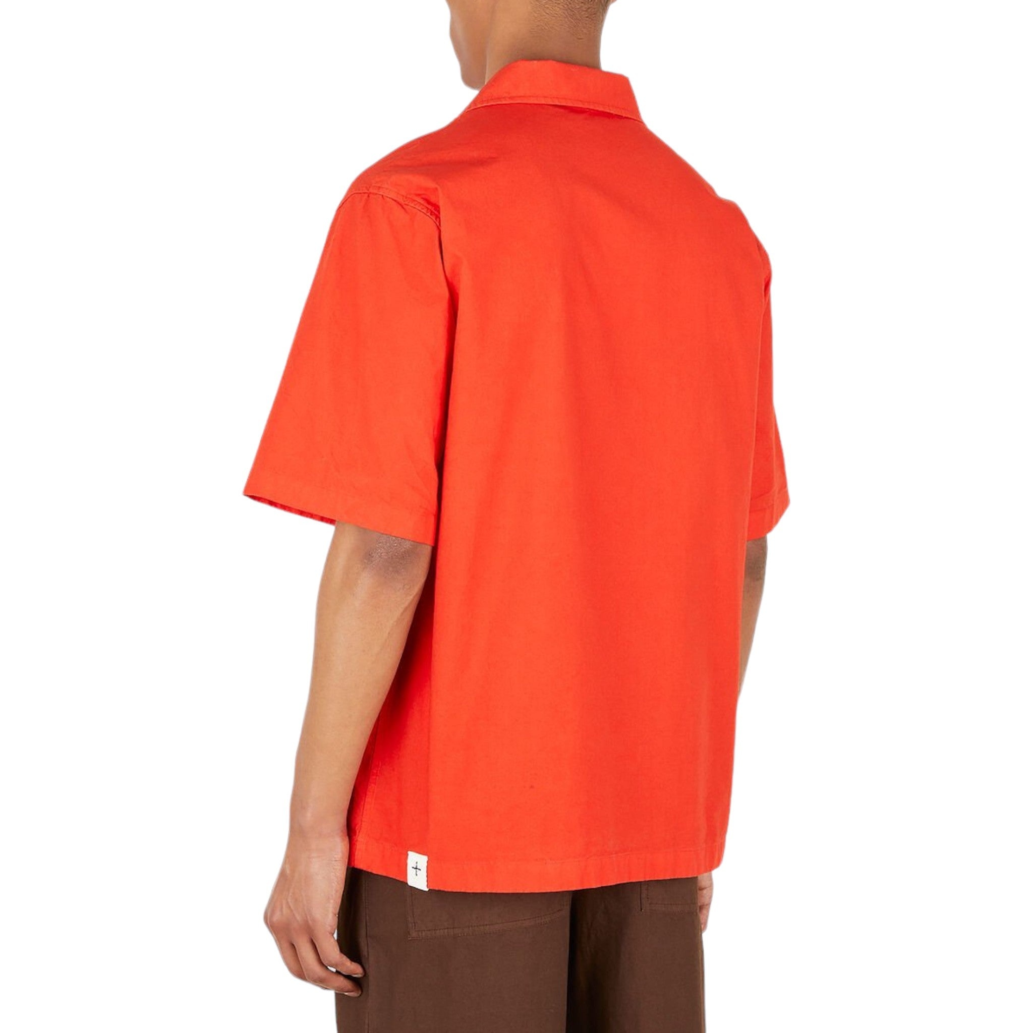 Jil Sander Men's Solid Canvas Camp Shirt in Red - 3