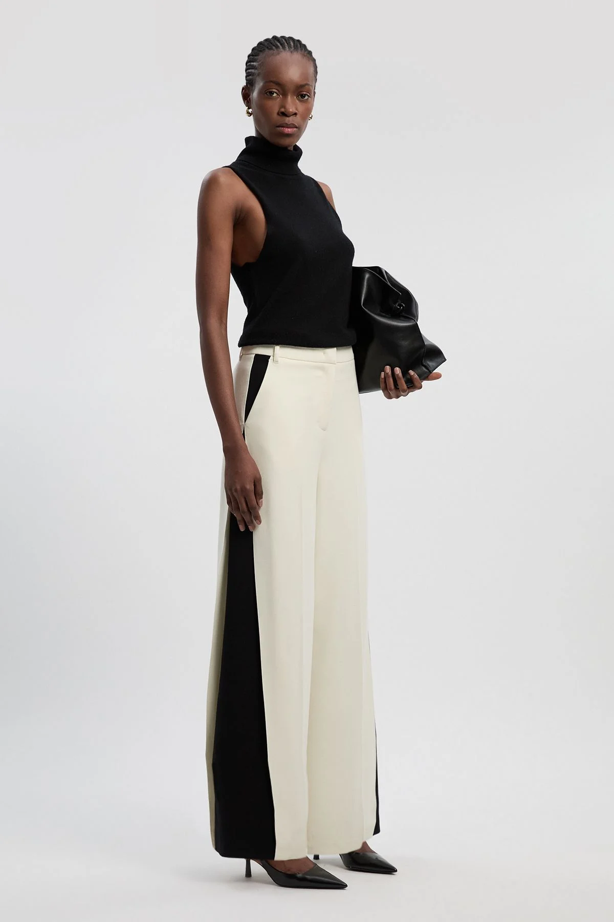 Compact Stretch Contrast Colour Tailored Wide Leg Trouser - 1