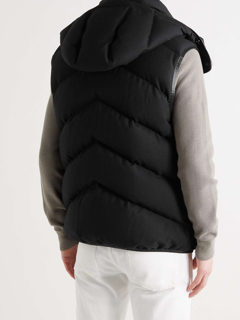 Leather-Trimmed Quilted Cashmere and Wool-Blend Hooded Down Gilet 4