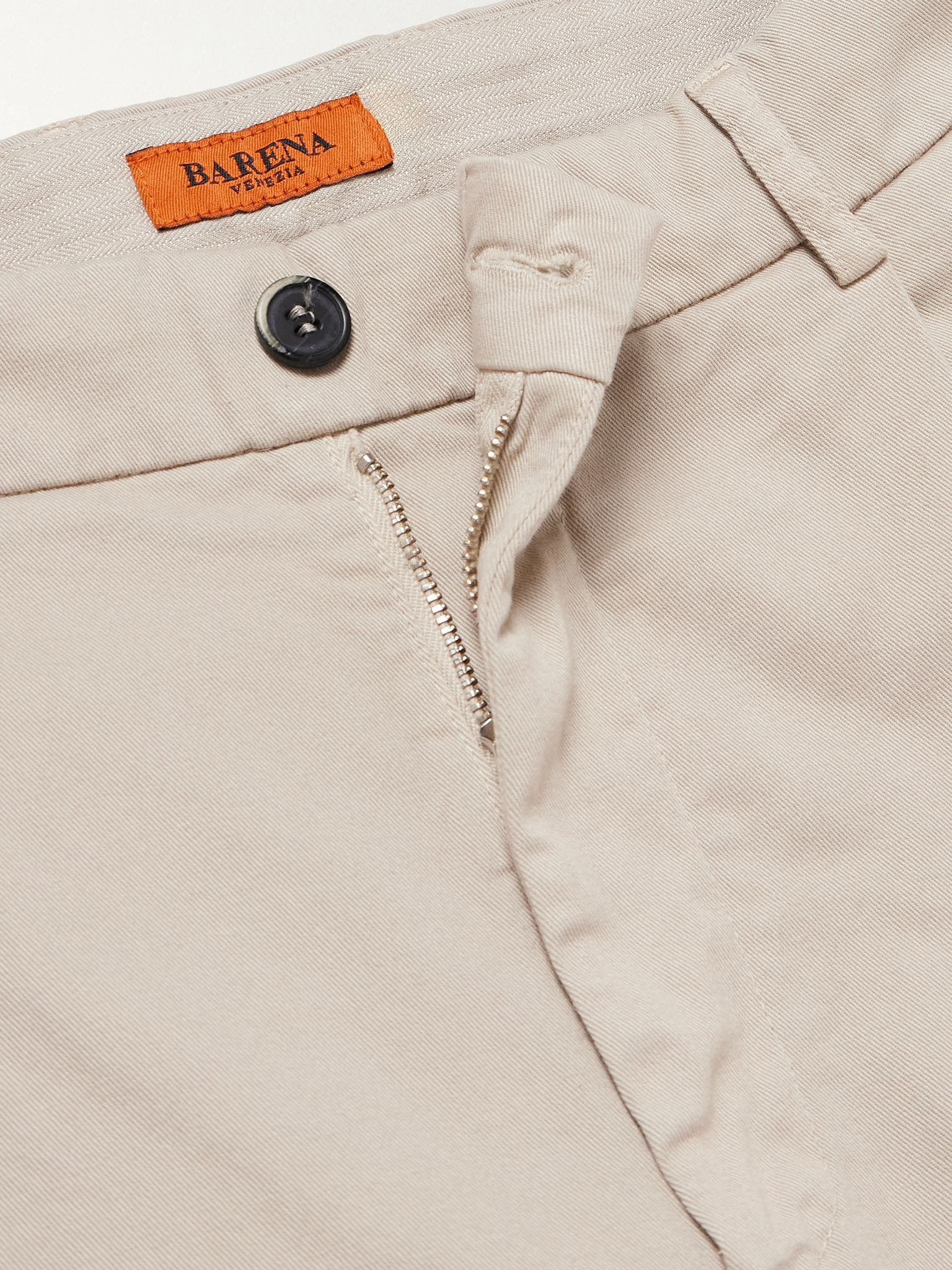 Tapered Cropped Pleated Stretch-Cotton Twill Trousers Beige - 6