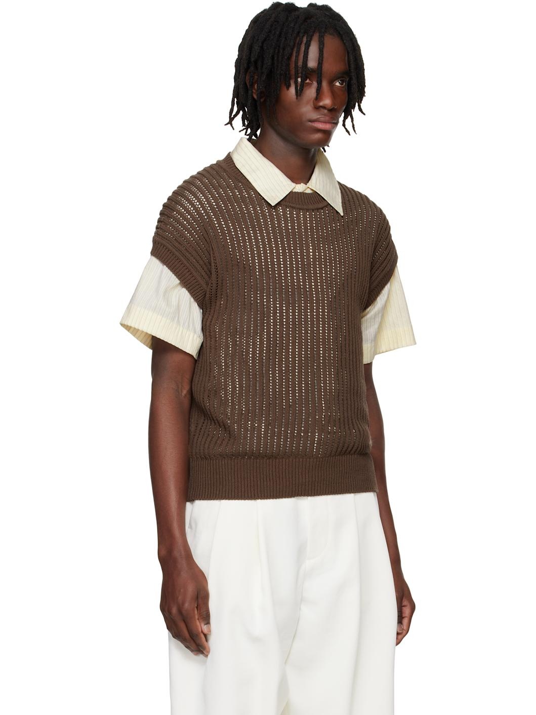 Brown Cap Sleeve Knit T-shirt - 2