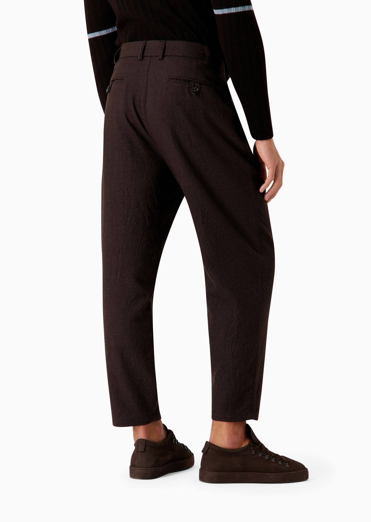 Single-darted, crinkled wool flannel trousers - 3