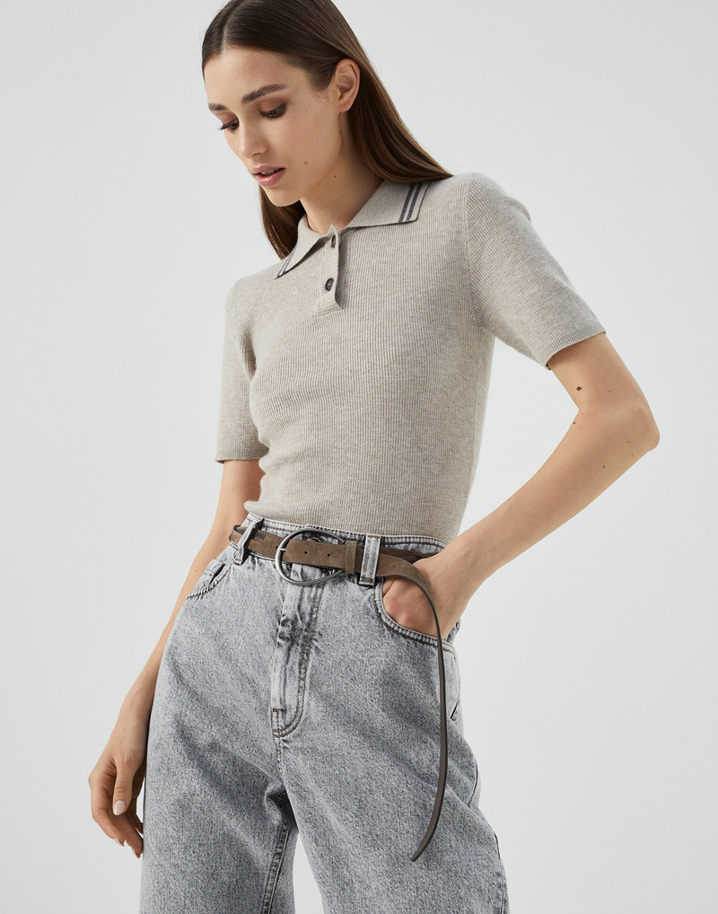 Suede calfskin shiny braid belt 3