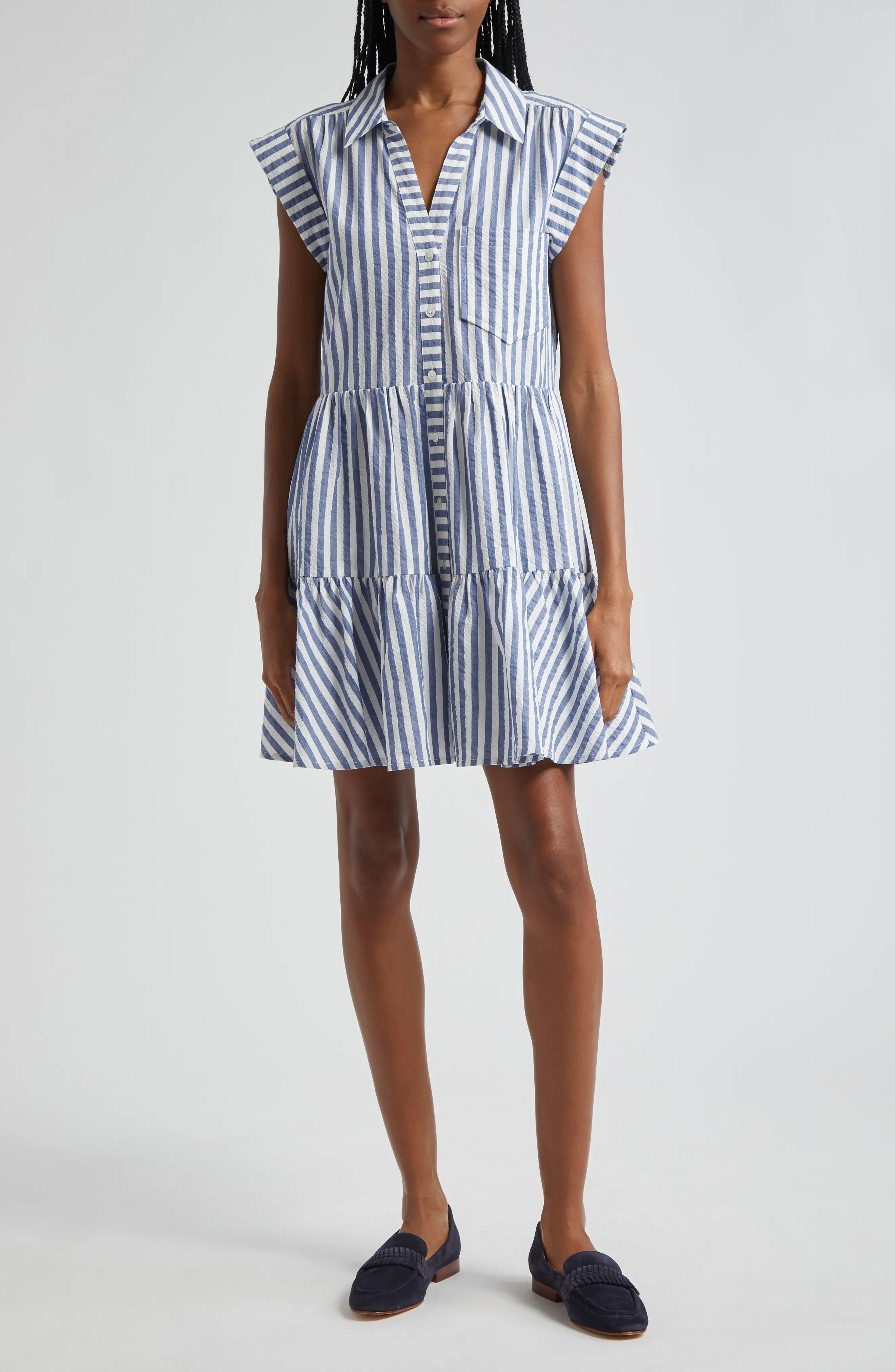 Trisha Stripe Cotton Shirtdress in Blue/White - 1