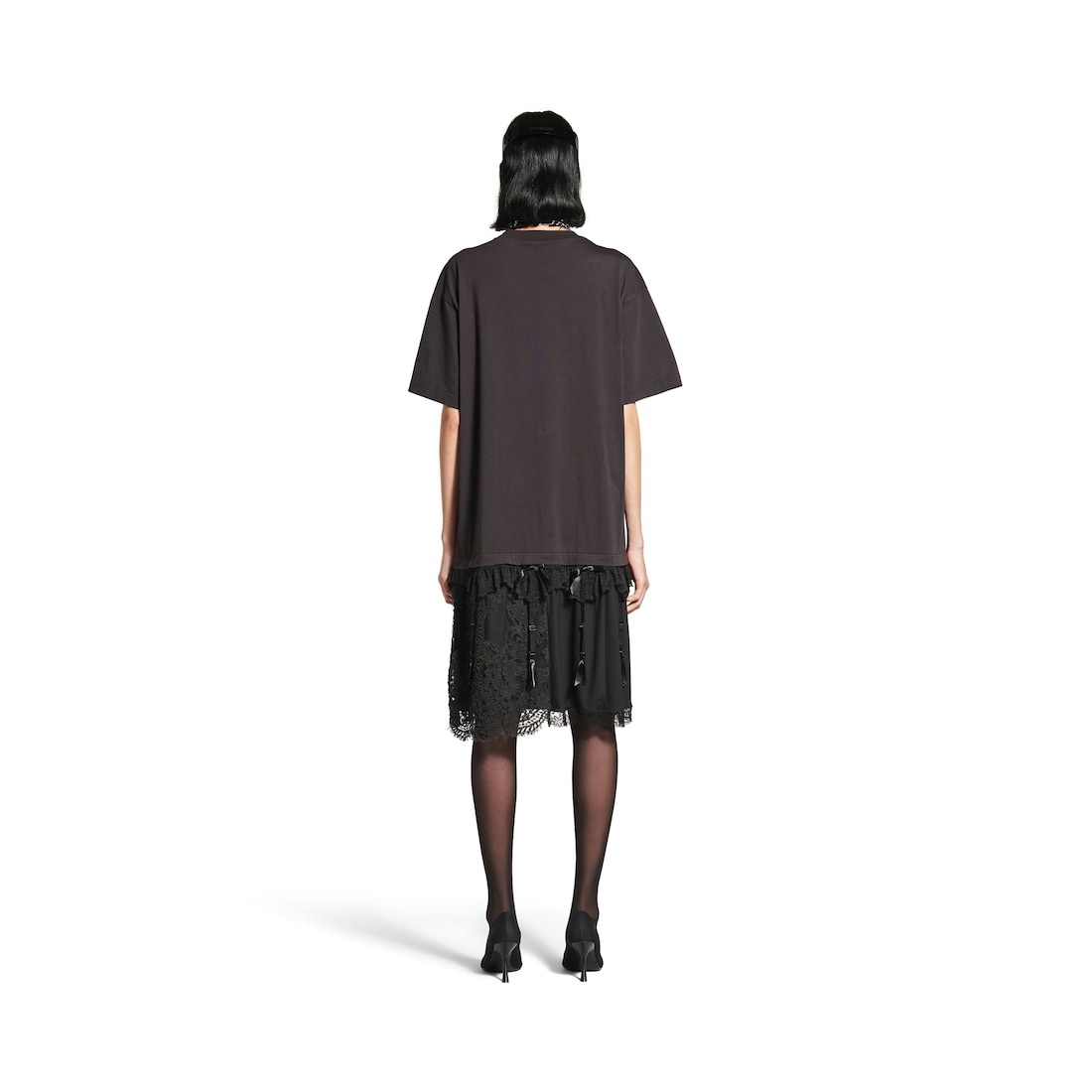 Women's Lingerie T-shirt Dress in Black - 4