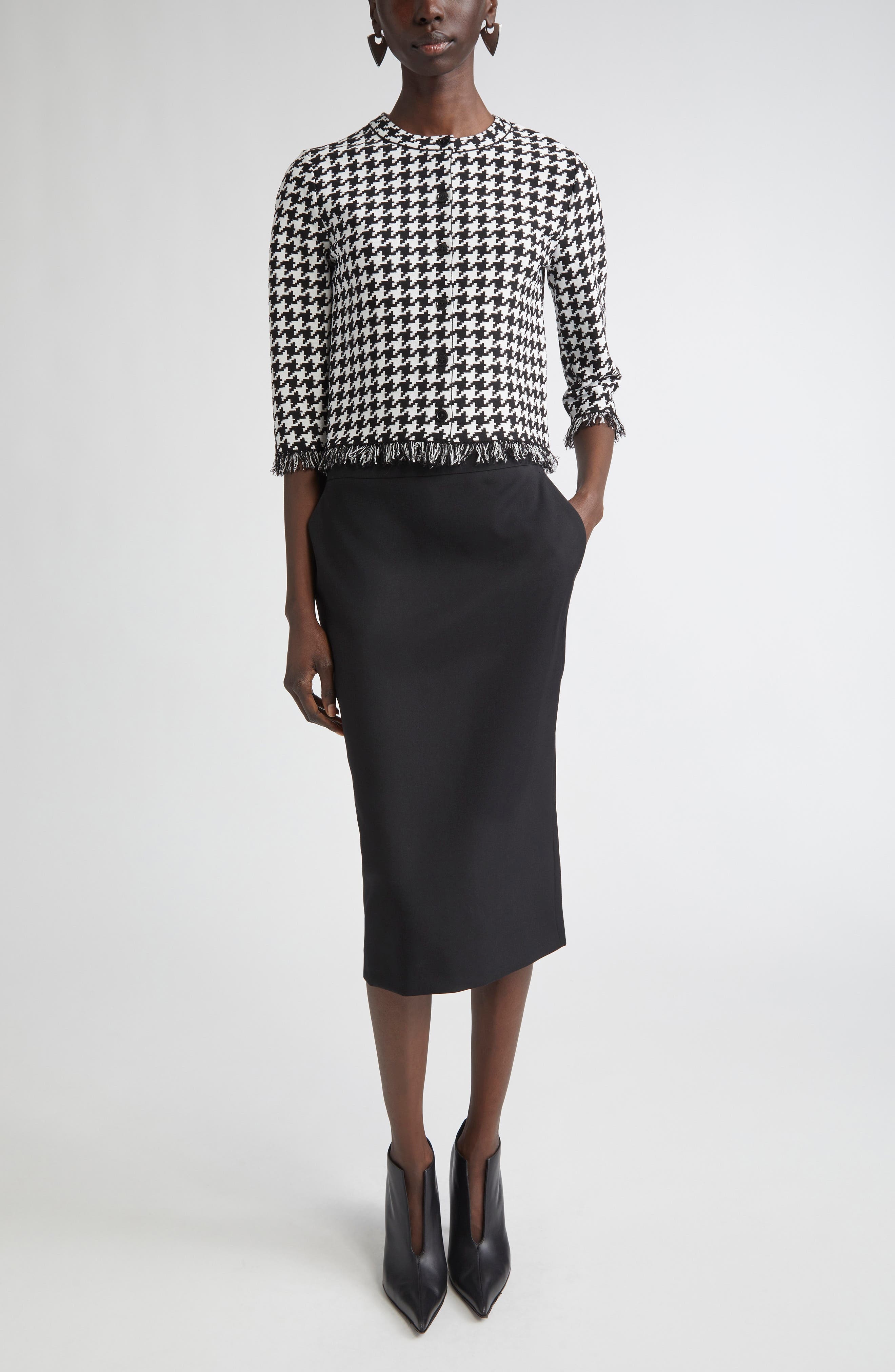 McQueen Houndstooth Check Cardigan in Black/Ivory at Nordstrom - 2