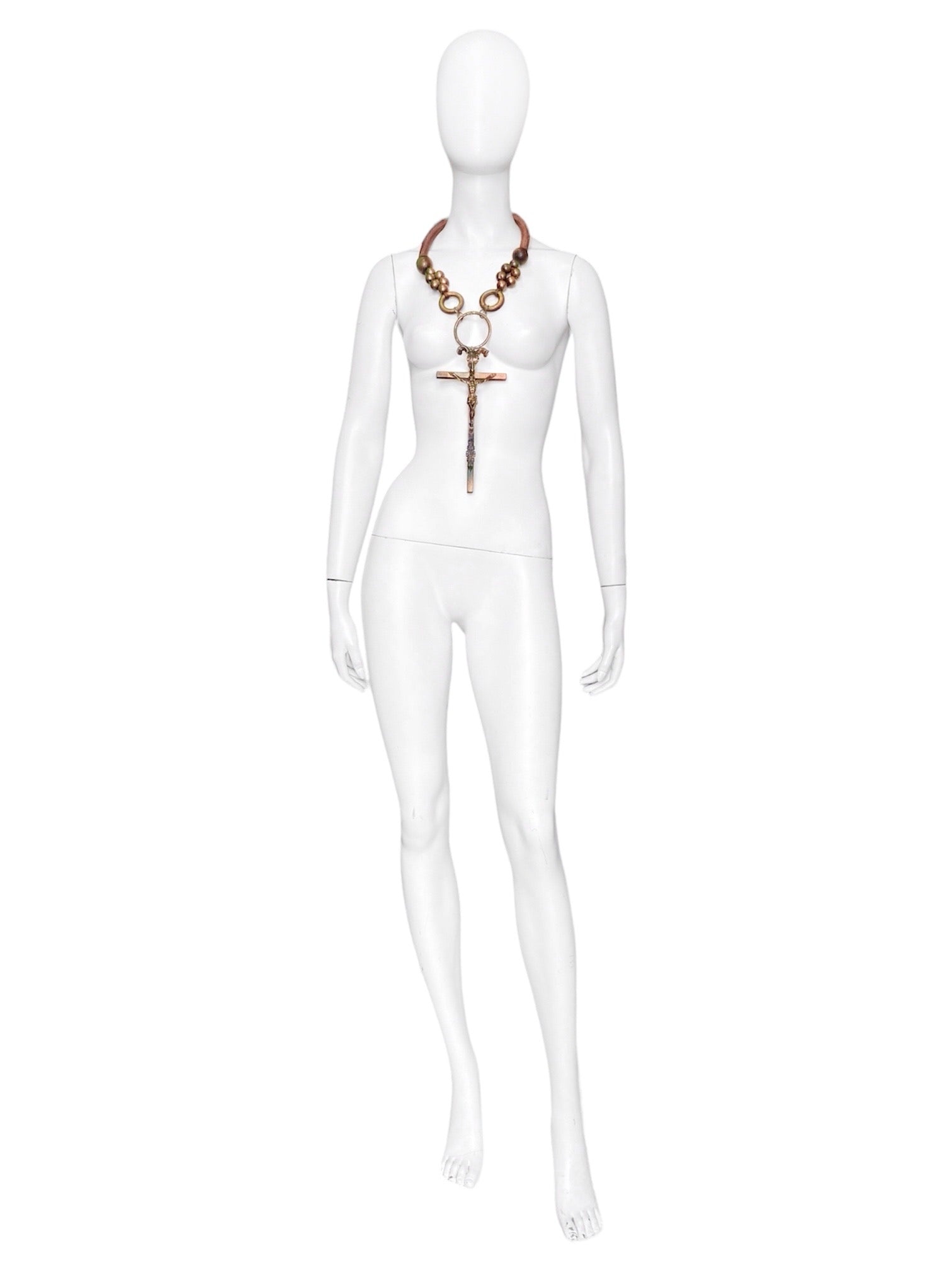 Jean Paul Gaultier 90S Sample 1/1 XXL Crucifix Cross Skull Giant Beaded Rings Necklace - 3