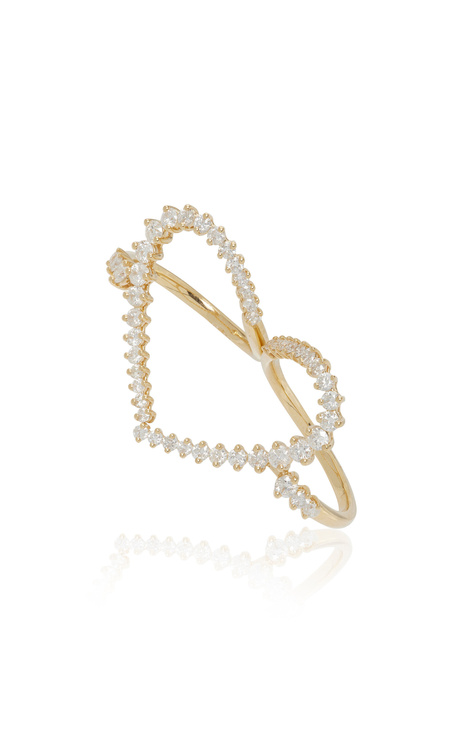 18K Yellow Gold Diamond Double Heart Ring gold - 3