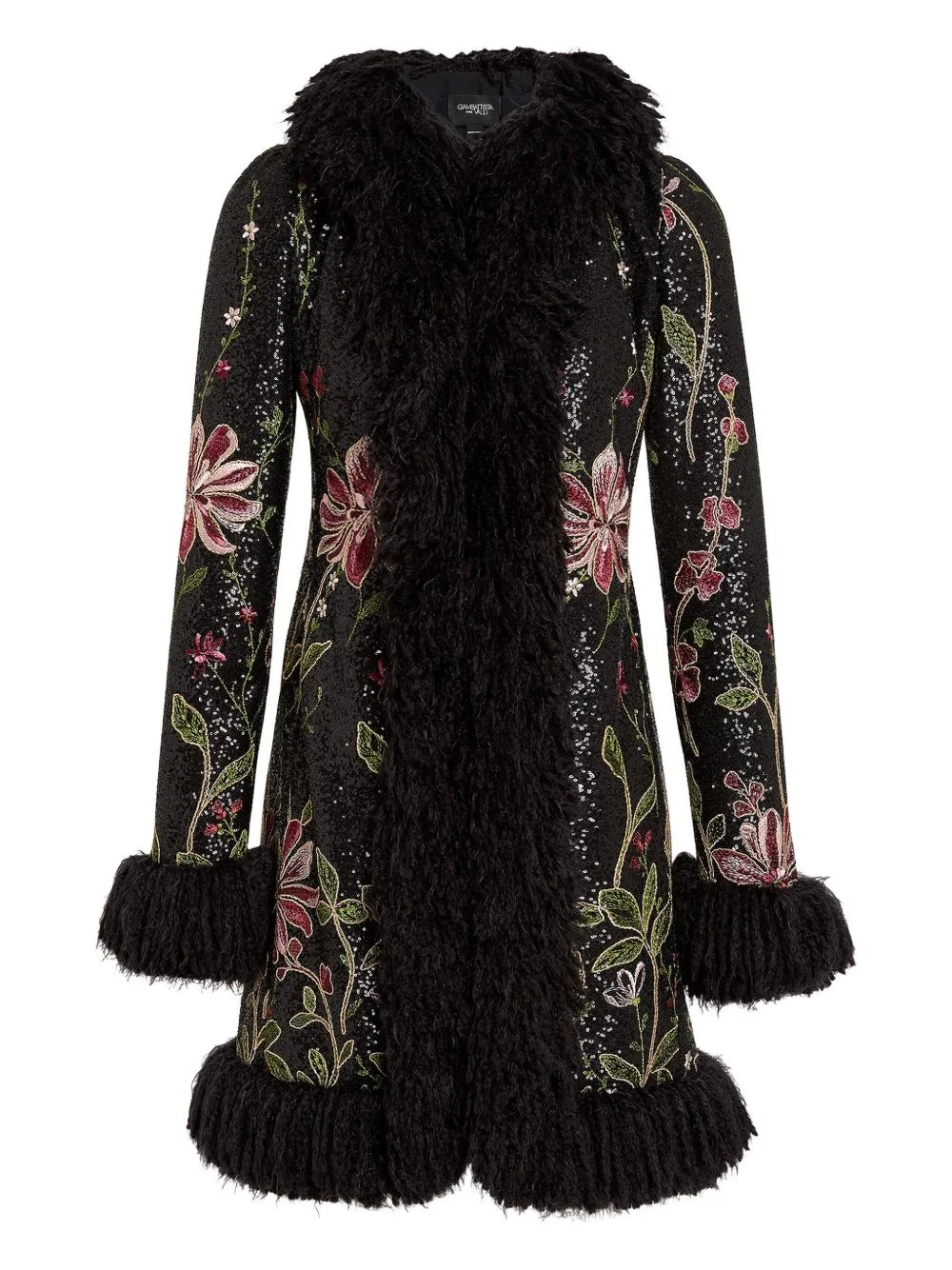 sequin-embellished floral-embroidered coat - 1