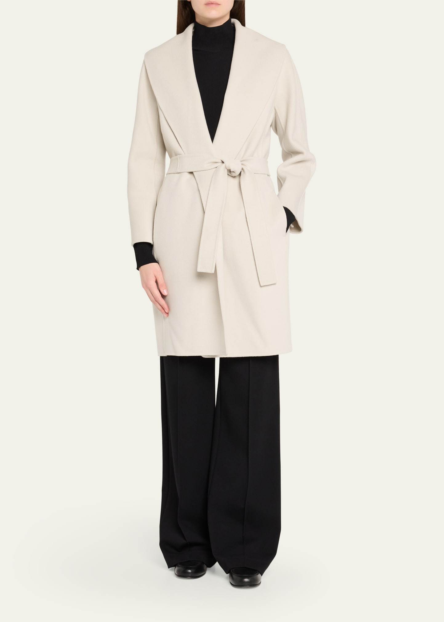 Messi Tie-Waist Wool Wrap Coat - 2