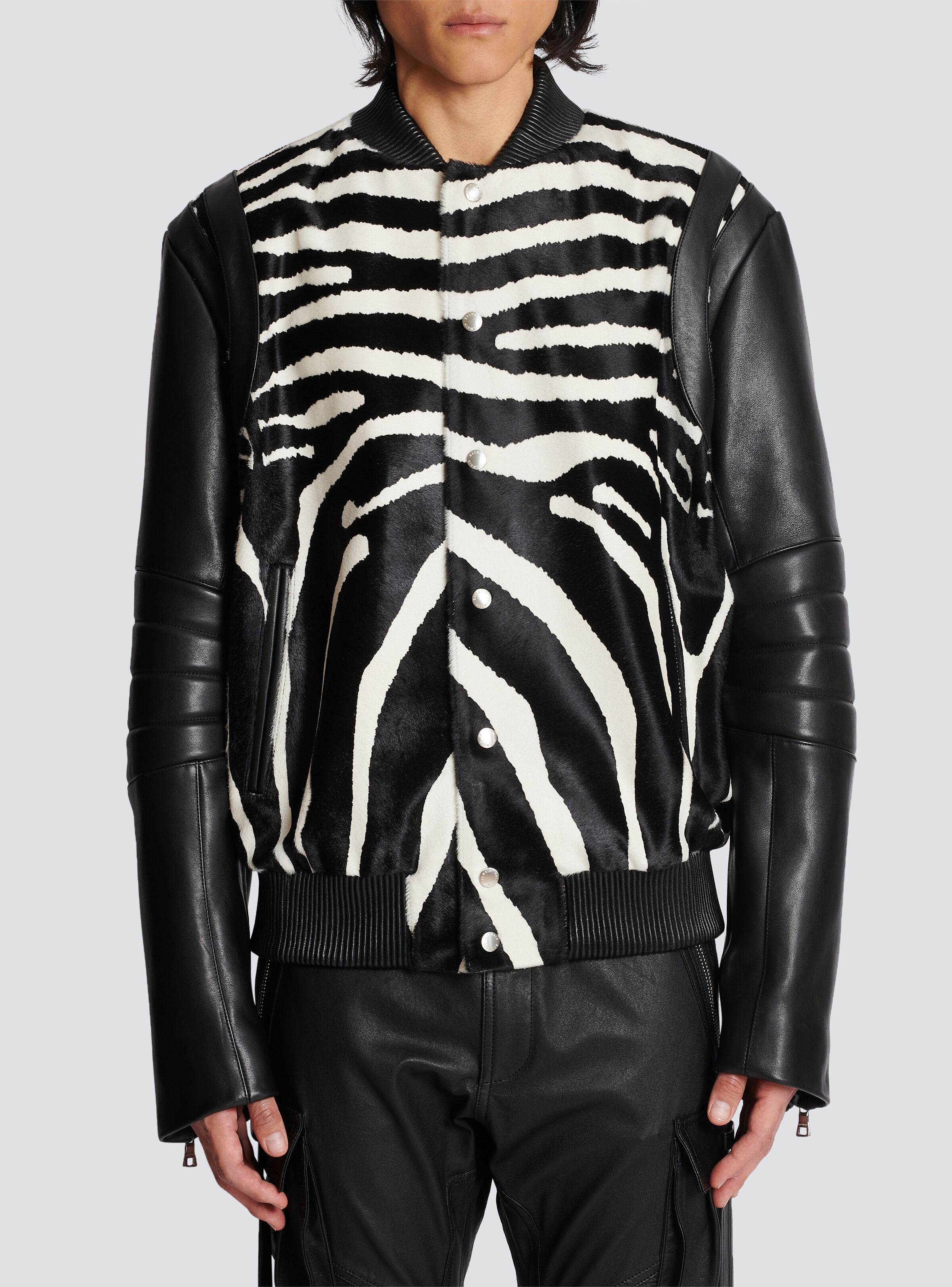 Leather bomber with zebra motif - 5