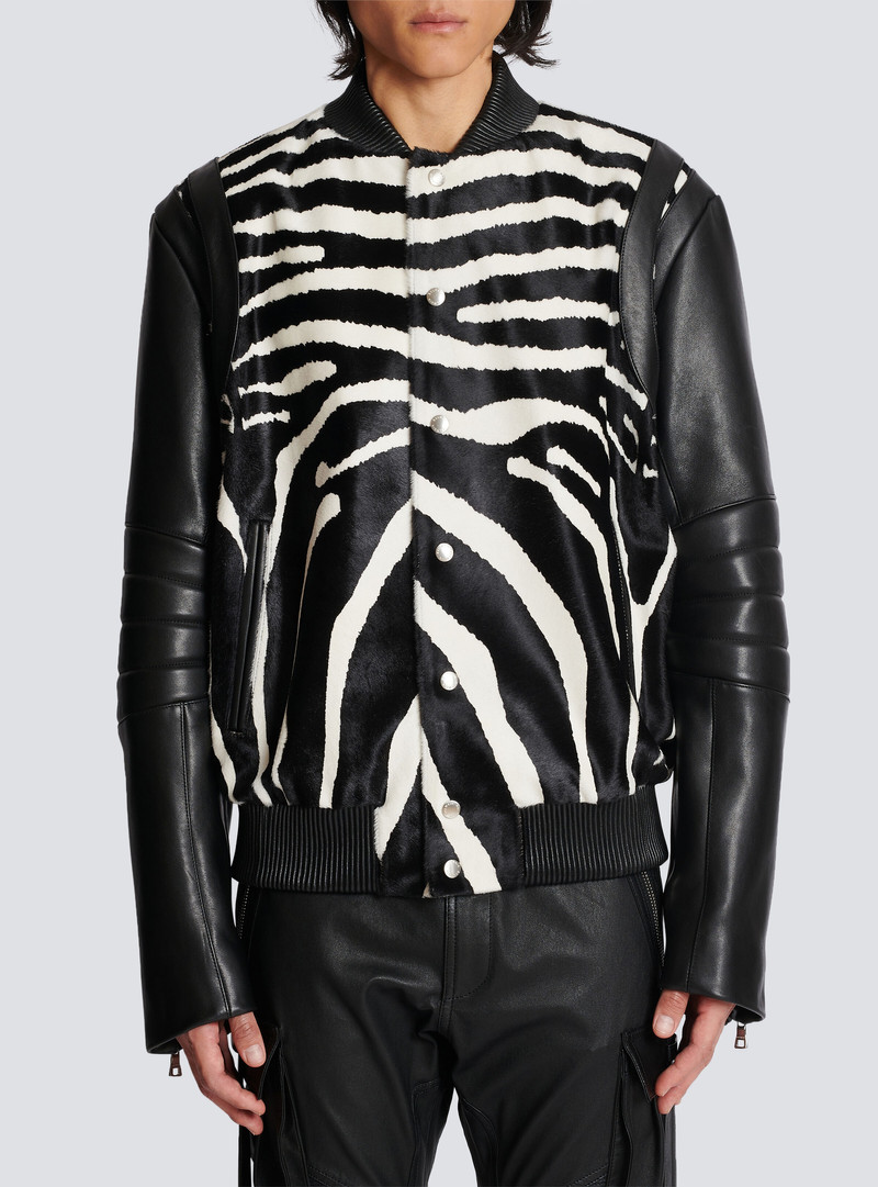 Leather bomber with zebra motif 5