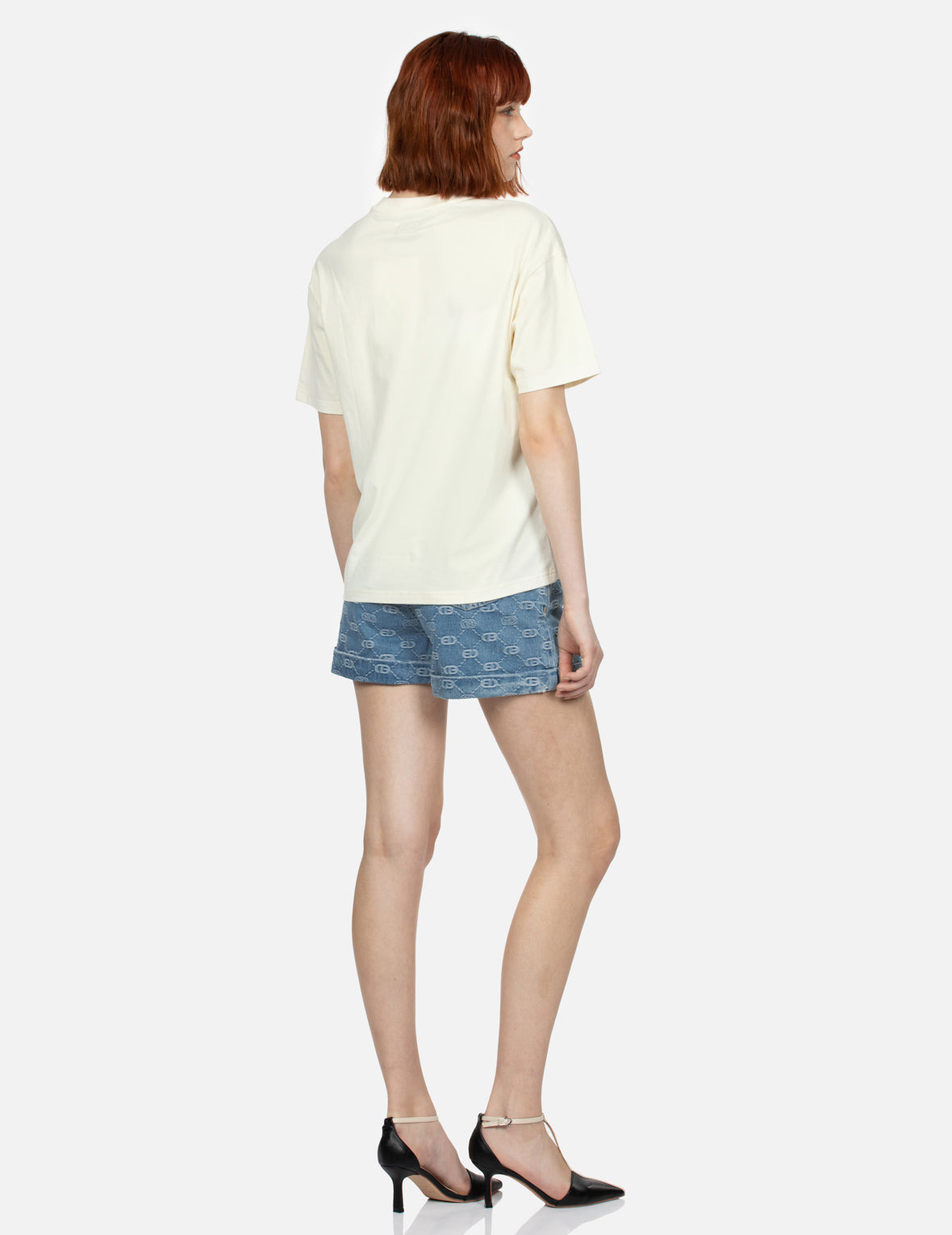 ALLOVER LOGO WITH PINK DIAMOND-IRONING SEAGULL LOOSE FIT DENIM SHORTS - 4