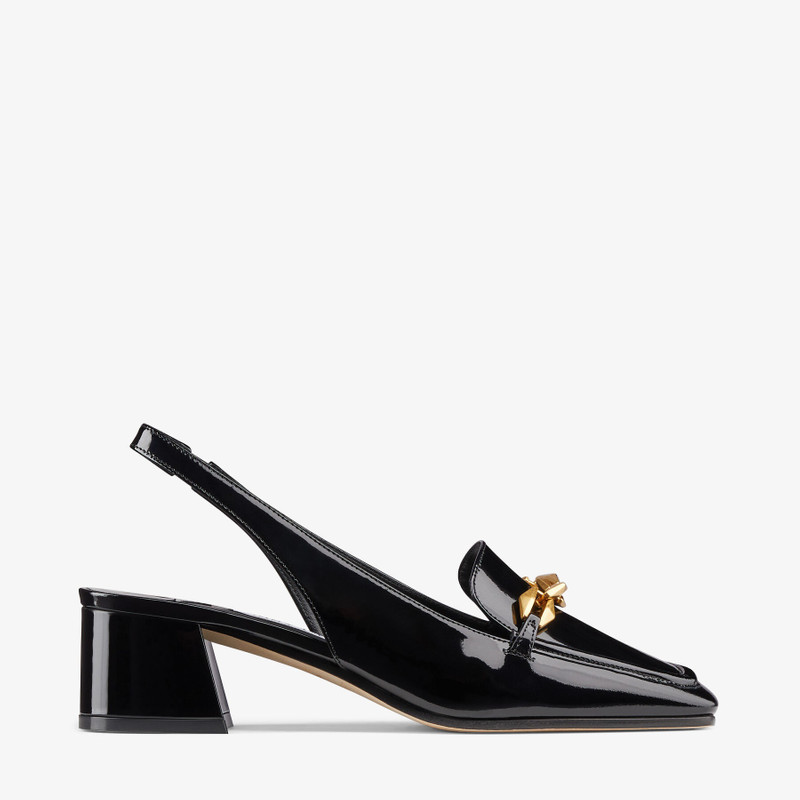 Diamond Tilda Sling Back 45 Black Soft Patent Leather Slingback Pumps with Chain Embellishment - 1