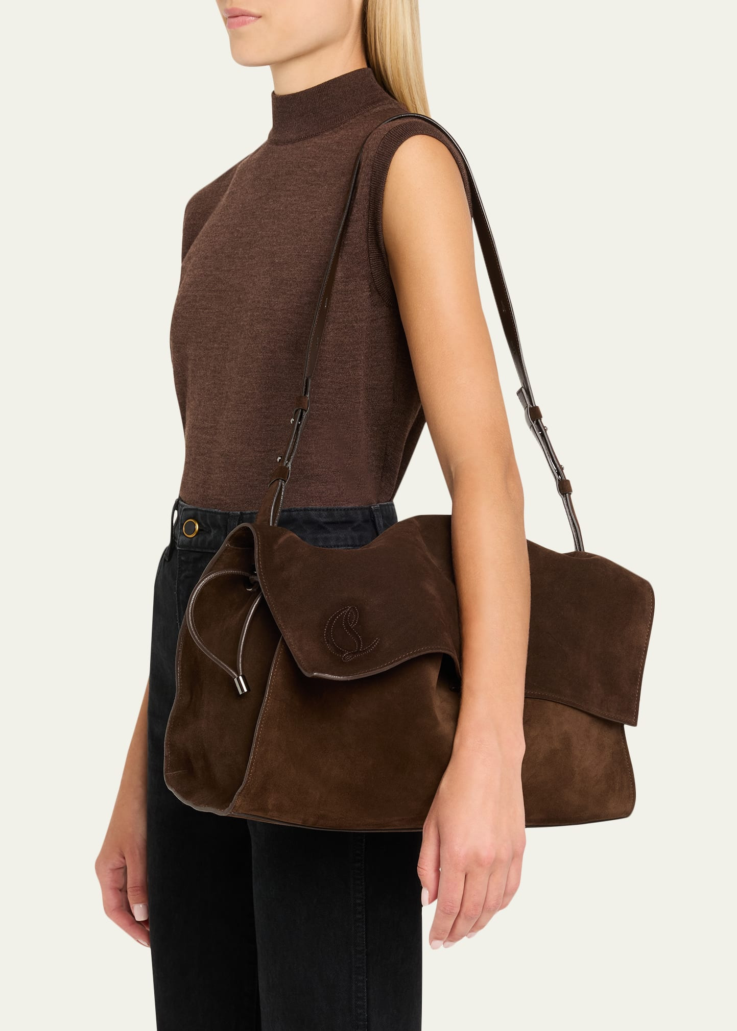 Baggy Small Shoulder Bag in Suede - 2