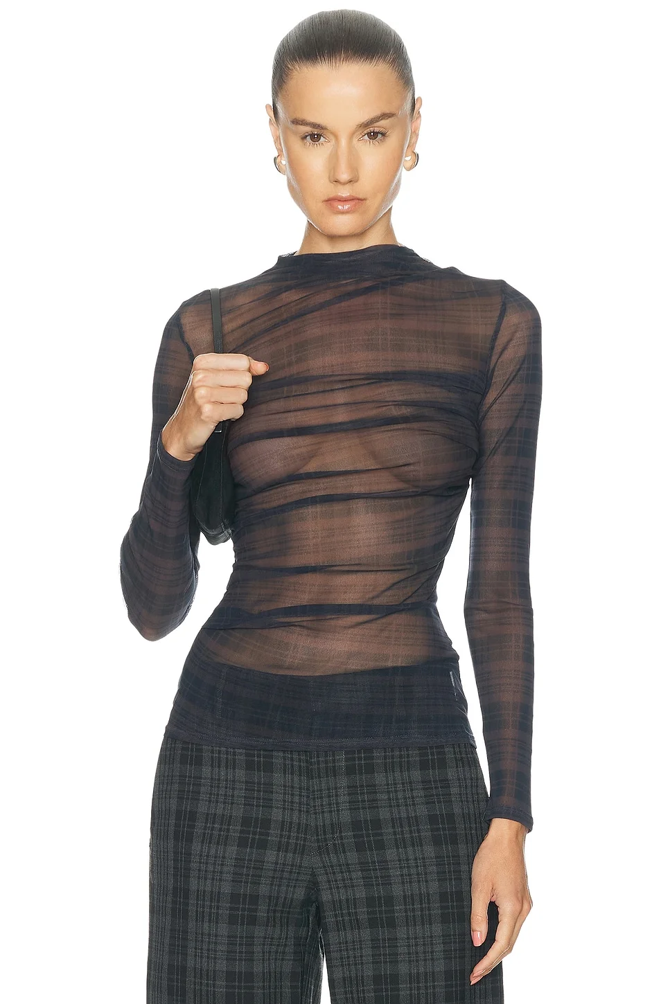 Mesh Long Sleeve Twist Top - 1