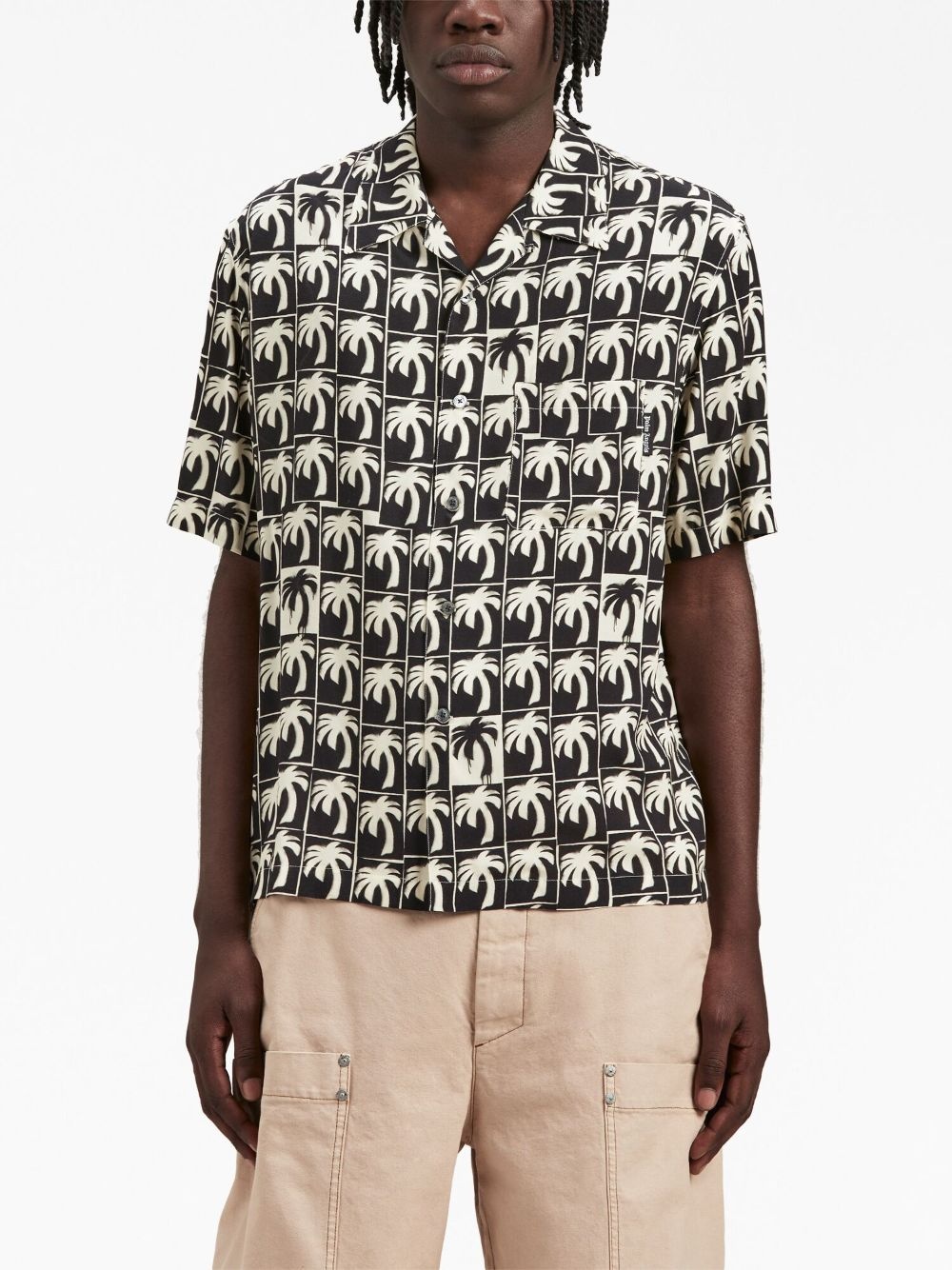 palm-tree print bowling shirt - 3